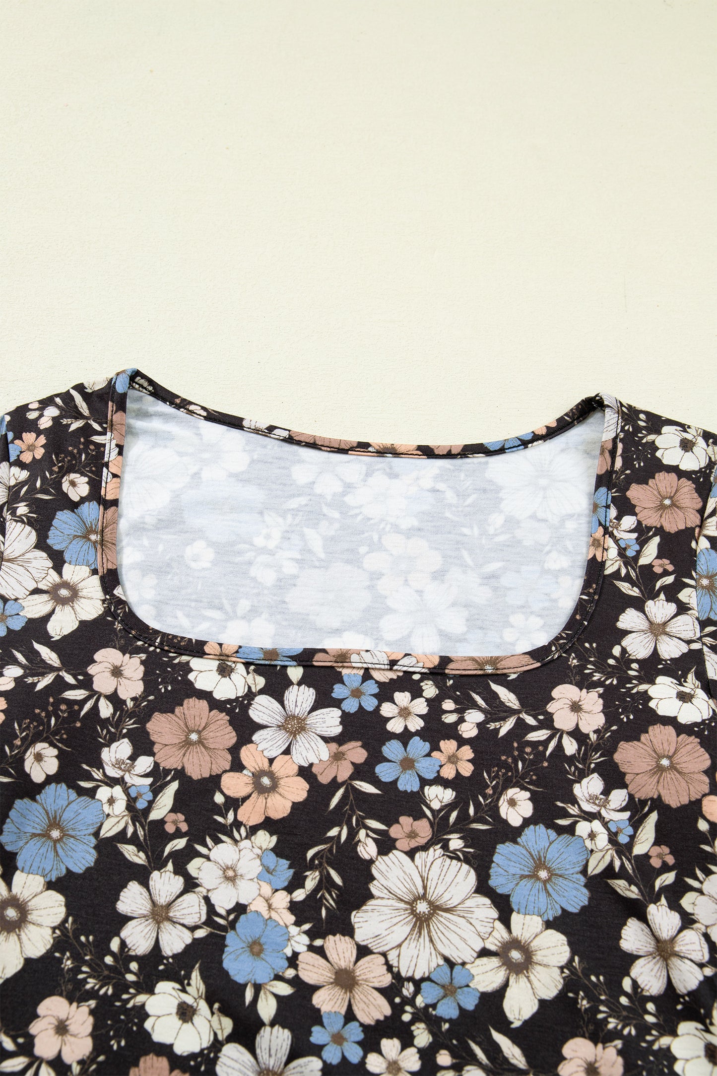 Black Floral Print Slim Long Sleeve T Shirt-Tops/Long Sleeve Tops-[Adult]-[Female]-2022 Online Blue Zone Planet