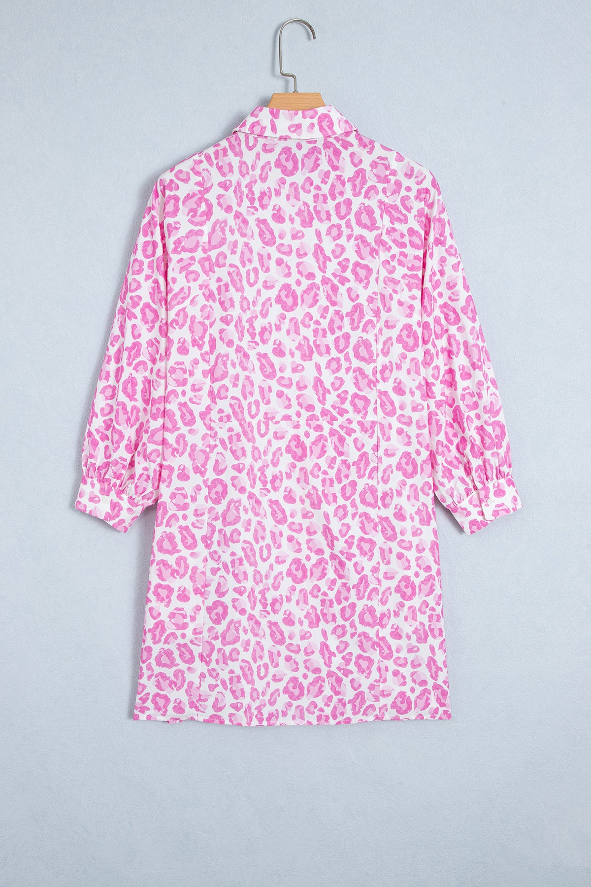 Pink Abstract Leopard Print Tie Waist Puff Sleeve Mini Shirt Dress-TOPS / DRESSES-[Adult]-[Female]-2022 Online Blue Zone Planet