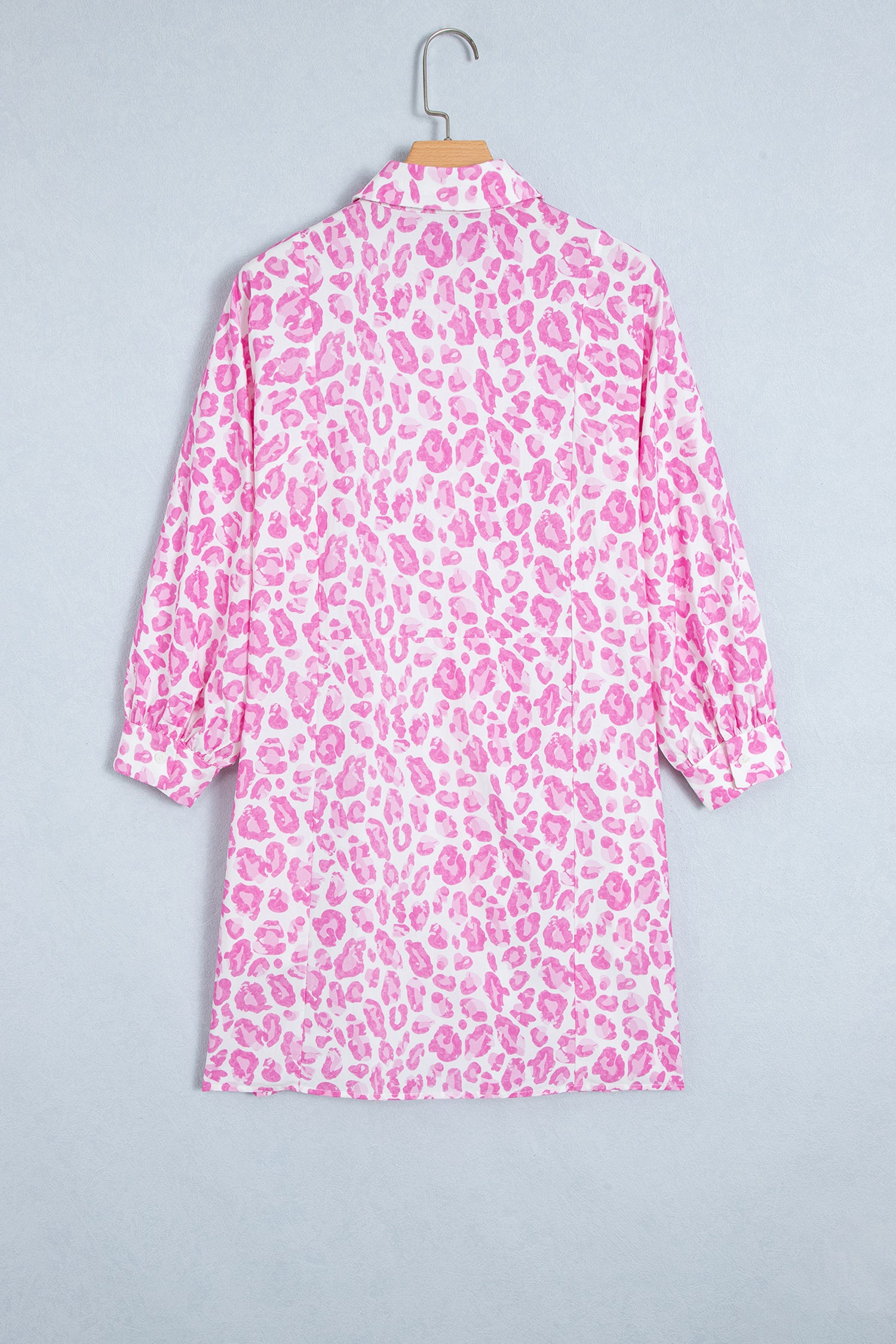 Pink Abstract Leopard Print Tie Waist Puff Sleeve Mini Shirt Dress-TOPS / DRESSES-[Adult]-[Female]-2022 Online Blue Zone Planet