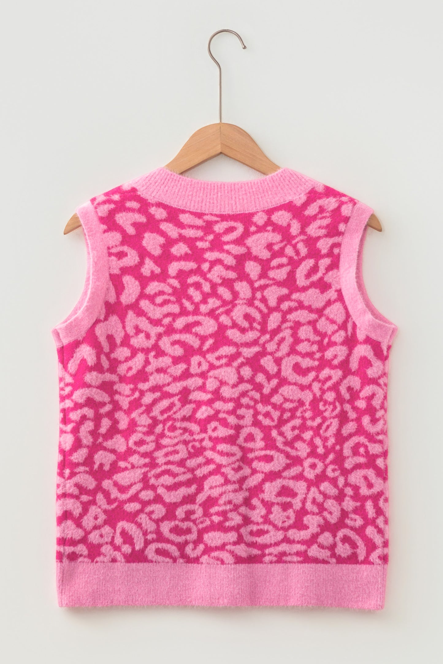 Pink Leopard Print Knit Sleeveless Regular Wash Sweater Vest-Sweaters & Cardigans/Sweater Vests-[Adult]-[Female]-2022 Online Blue Zone Planet