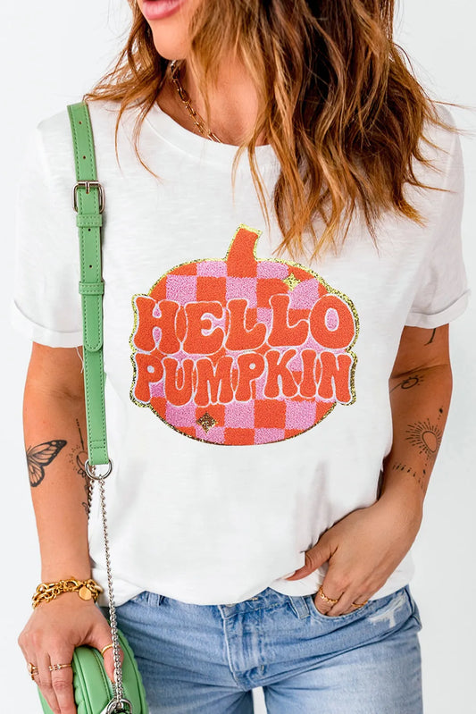 Pumpkin Round Neck Short Sleeve T-Shirt-TOPS / DRESSES-[Adult]-[Female]-White-S-2022 Online Blue Zone Planet