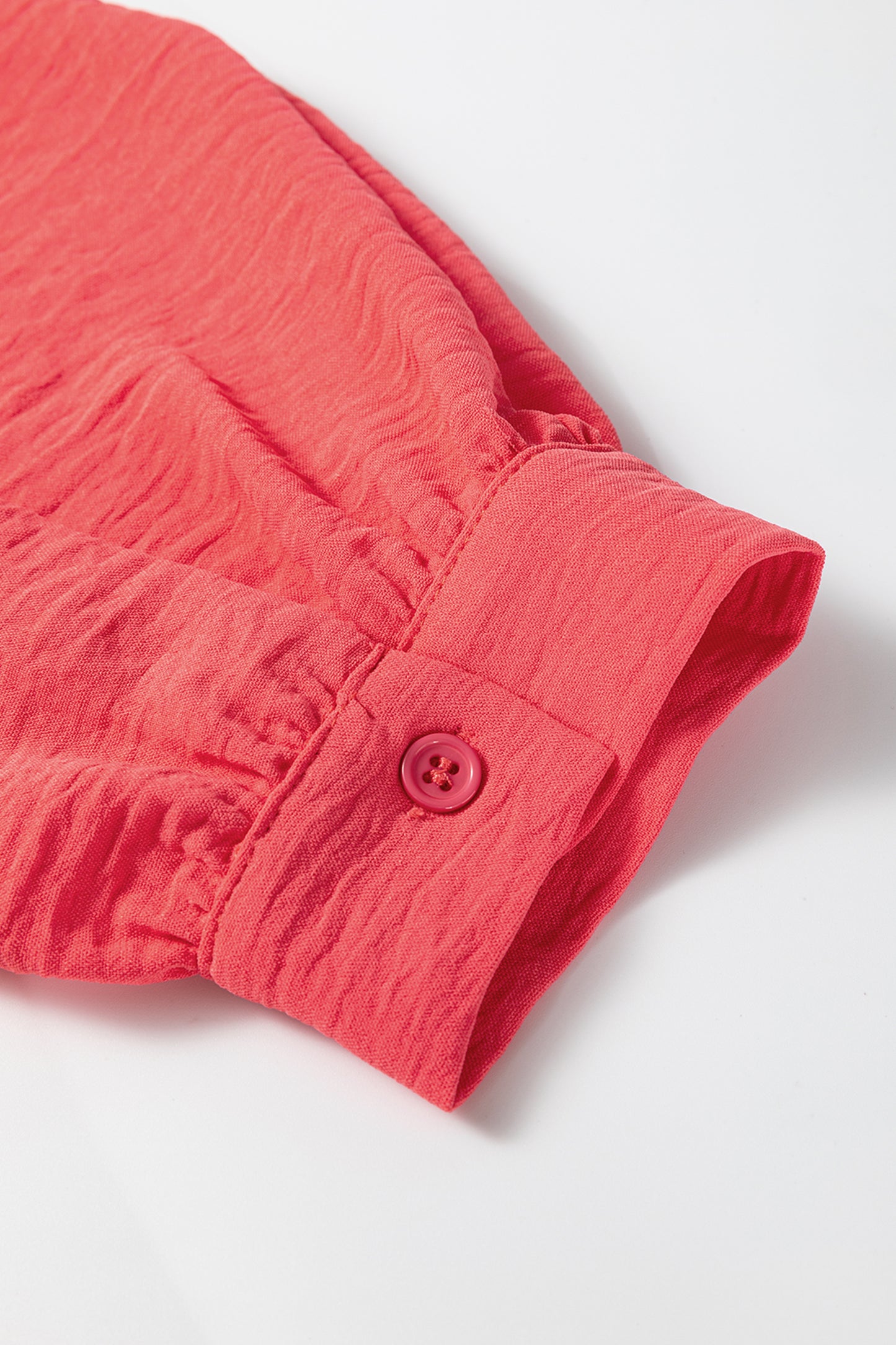Coral Contrast Ricrac Trim V Neck Button Down Long Sleeve Shirt-Tops/Blouses & Shirts-[Adult]-[Female]-2022 Online Blue Zone Planet