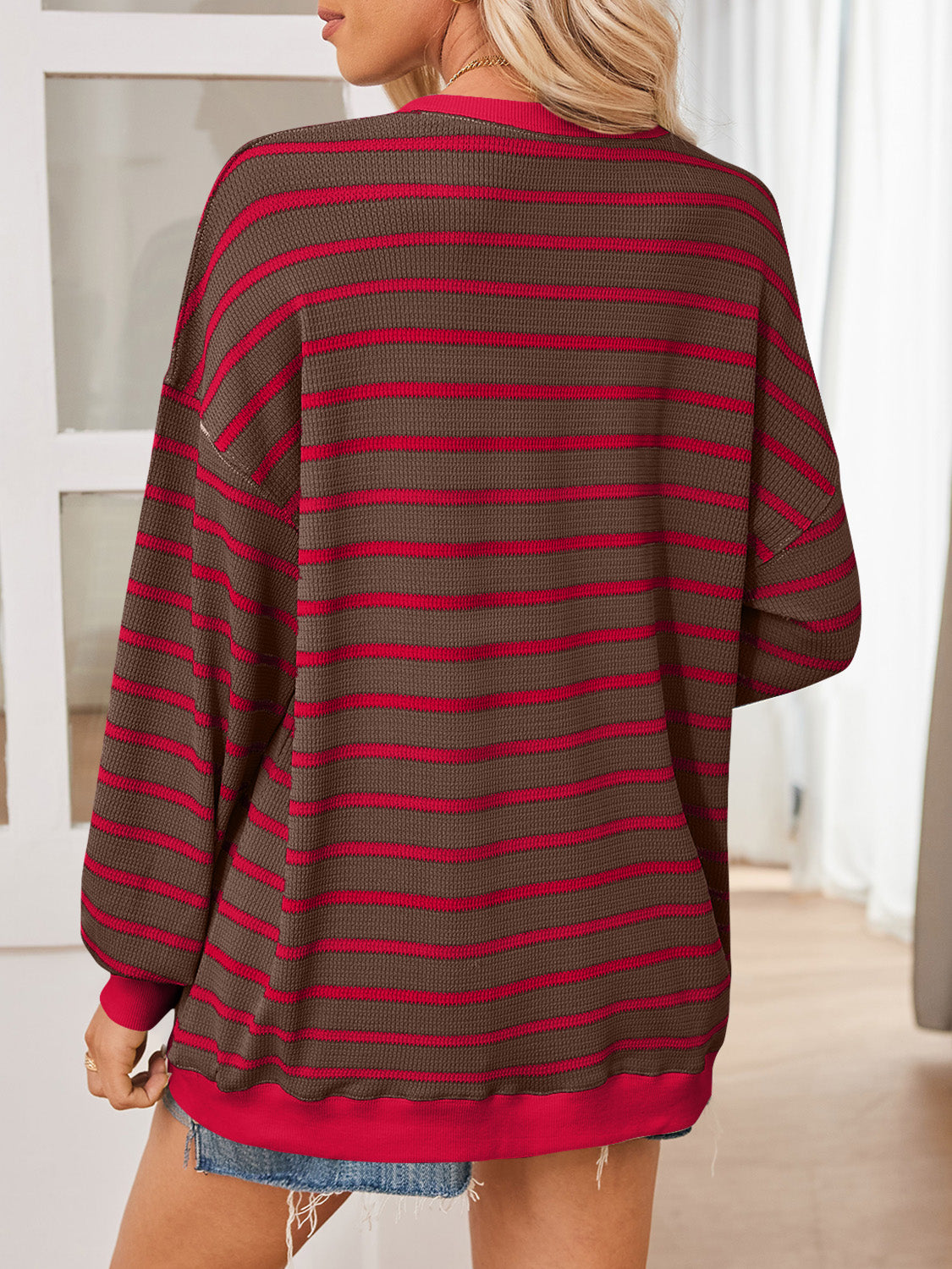 Lovelet Striped Contrast Long Sleeve Sweatshirt-TOPS / DRESSES-[Adult]-[Female]-2022 Online Blue Zone Planet