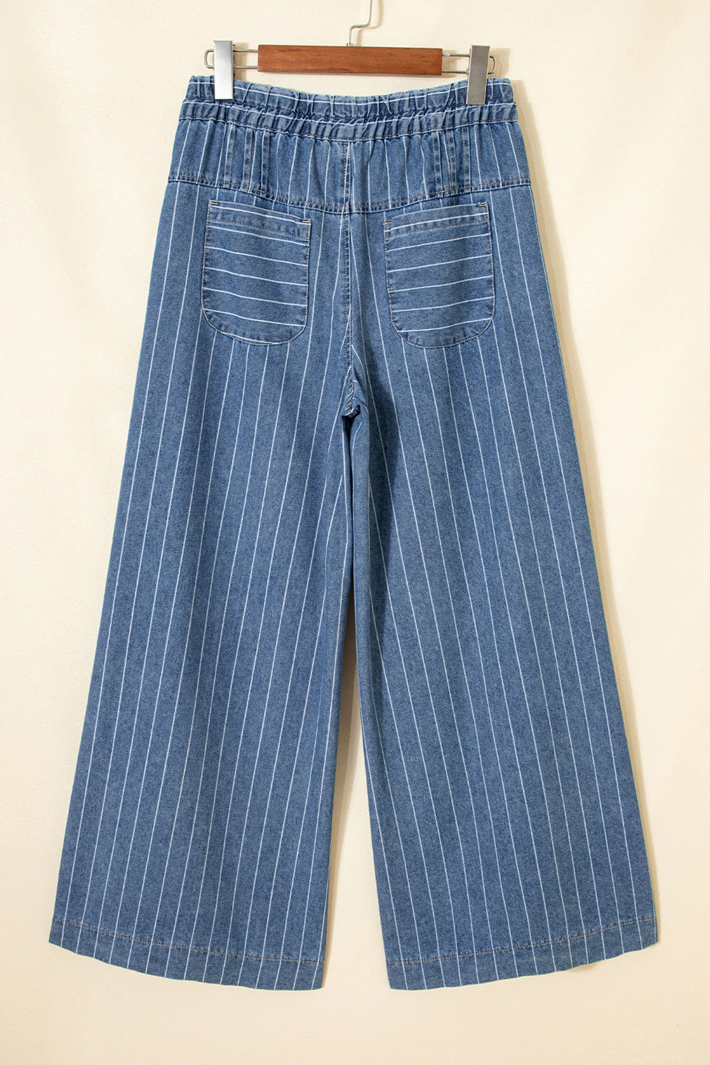 Sky Blue Stripe Plus Size Buttoned Loose Wide Leg Denim Pants-Plus Size/Plus Size Bottoms-[Adult]-[Female]-2022 Online Blue Zone Planet