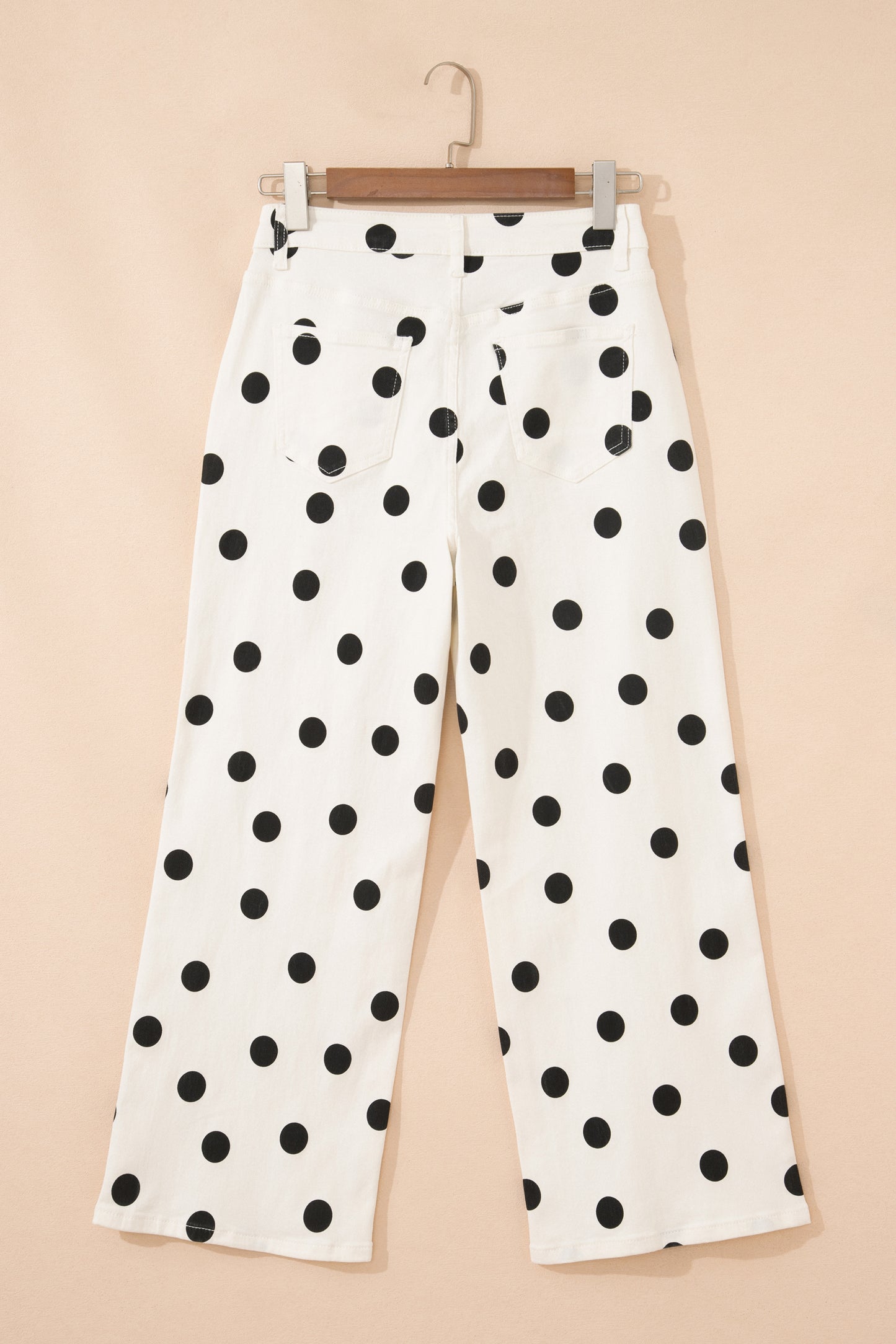 White Polka Dot Print Wide Leg Ankle-Length Jeans-Bottoms/Jeans-[Adult]-[Female]-2022 Online Blue Zone Planet