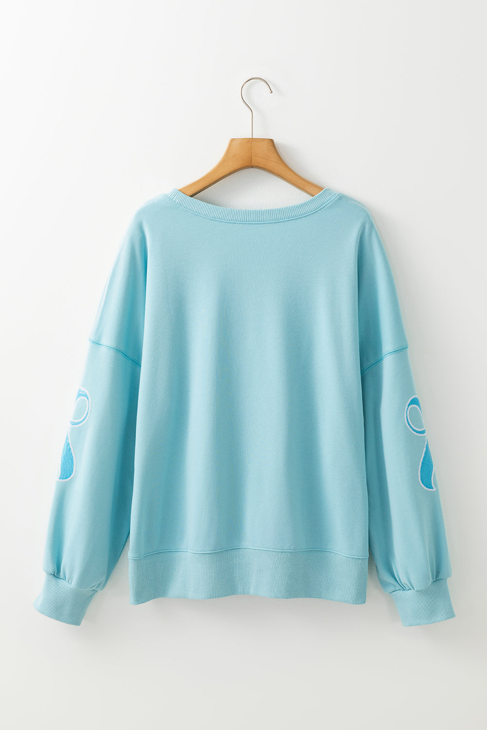 Blue Zone Planet | Beau Blue Sequined Bowknot Drop Shoulder Oversized Sweatshirt-Tops/Sweatshirts & Hoodies-[Adult]-[Female]-2022 Online Blue Zone Planet