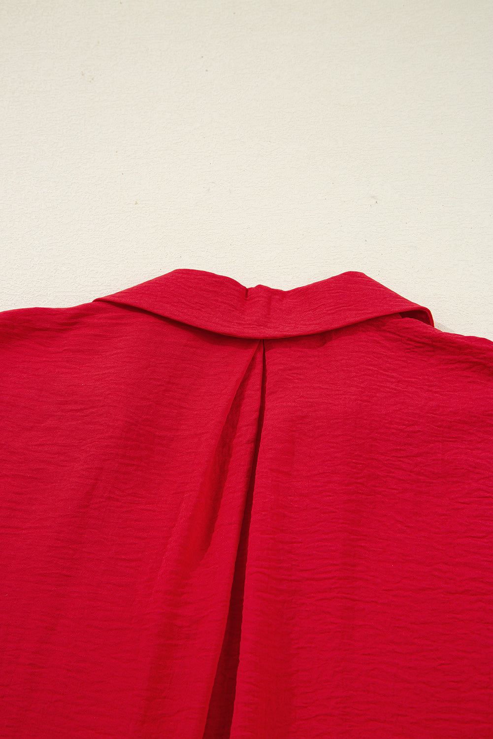 Fiery Red V Neck Collared Shirred 3/4 Sleeve Oversized Tunic Top-Tops/Blouses & Shirts-[Adult]-[Female]-2022 Online Blue Zone Planet