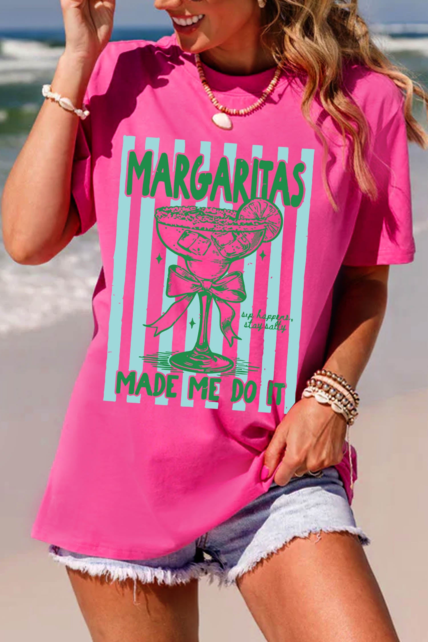 Rose Red Margaritas Made Me Do It Striped Graphic Beach Vacation Tee-Graphic/Graphic Tees-[Adult]-[Female]-2022 Online Blue Zone Planet