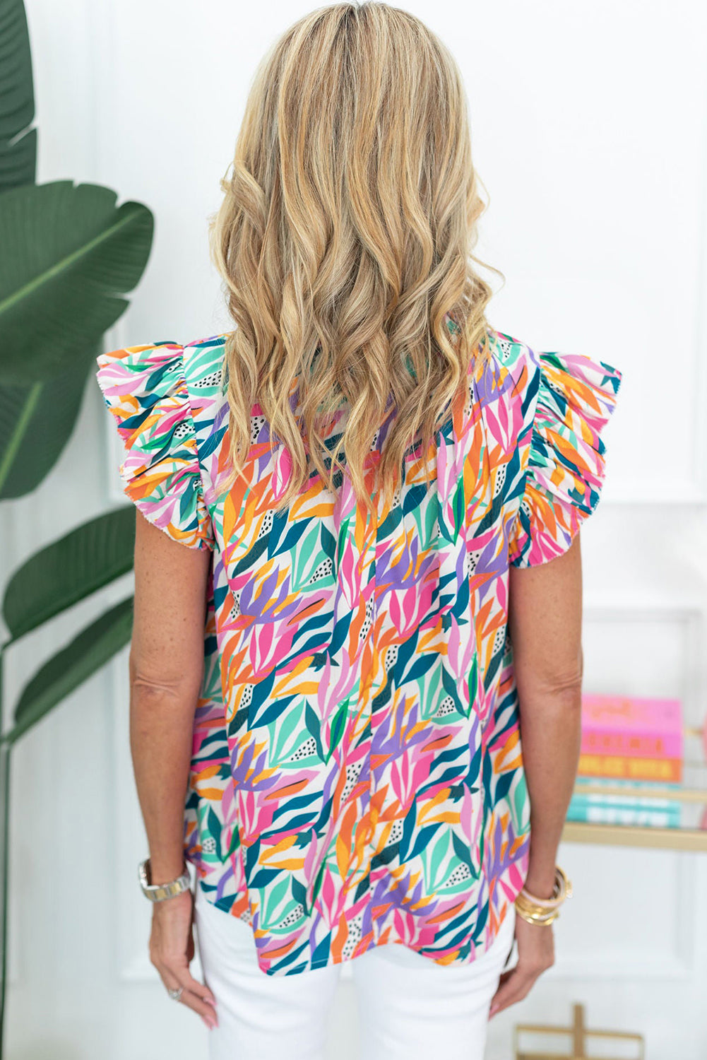 Rose Red Floral Print Ruffled Flutter Sleeve Blouse-Tops/Blouses & Shirts-[Adult]-[Female]-2022 Online Blue Zone Planet