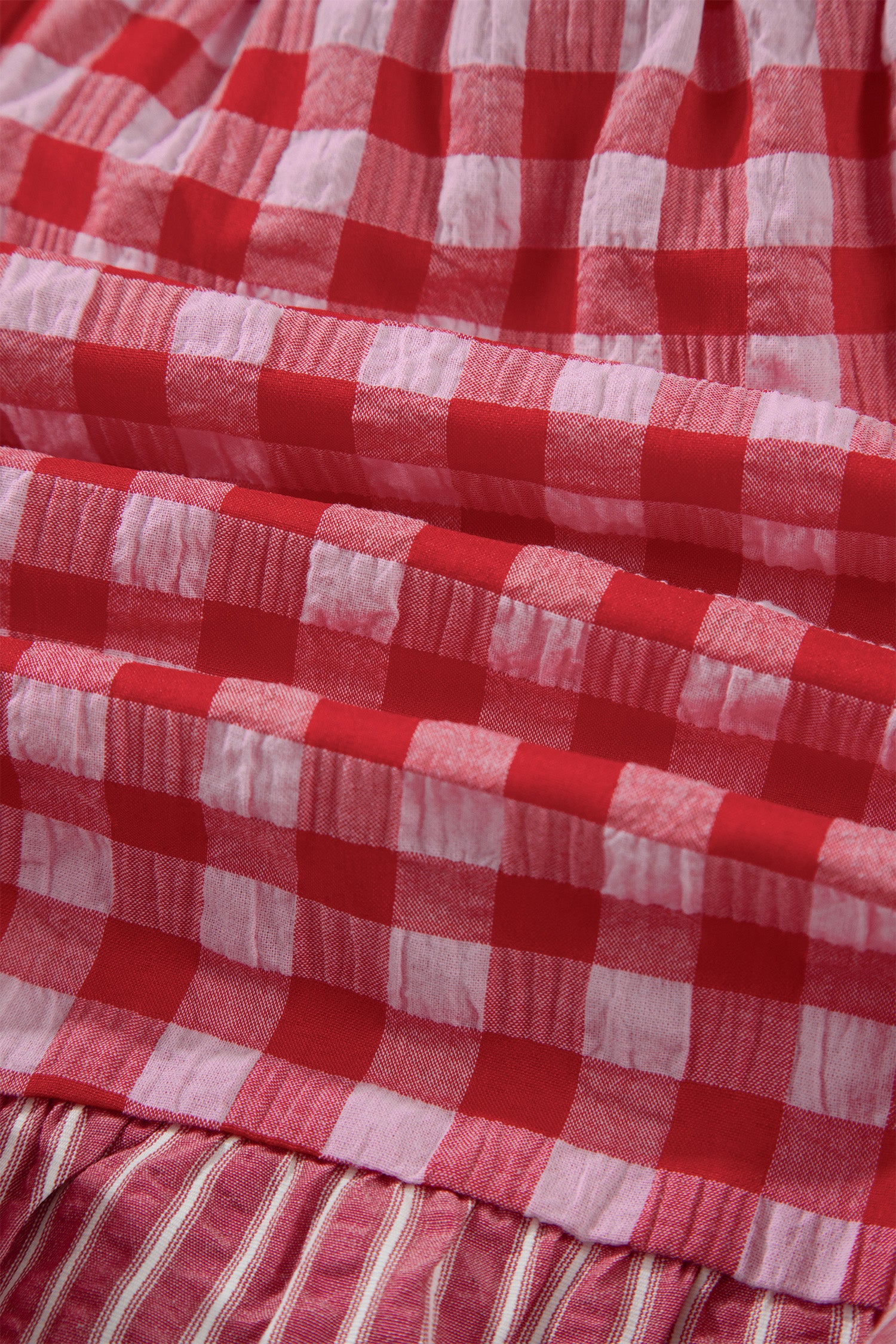 Red Gingham Print Ruffle Striped Detail Lace Tie Shorts-Bottoms/Casual Shorts-[Adult]-[Female]-2022 Online Blue Zone Planet