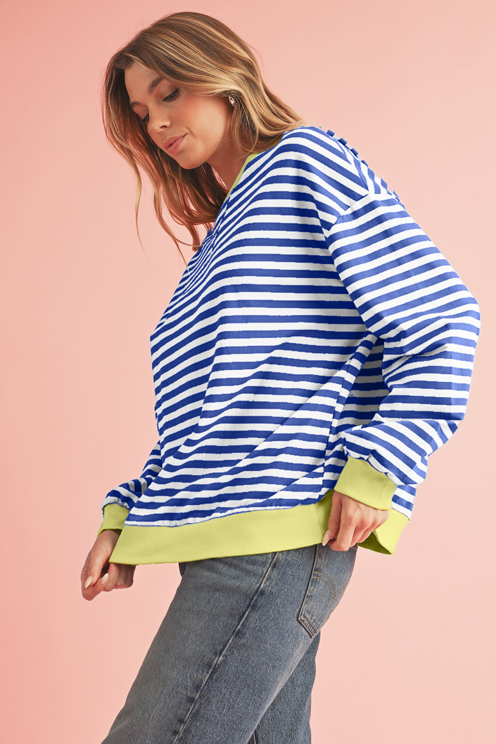 Black Stripe Contrast Edge Cross Seam Oversized Sweatshirt-Sweatshirts & Hoodies-[Adult]-[Female]-2022 Online Blue Zone Planet