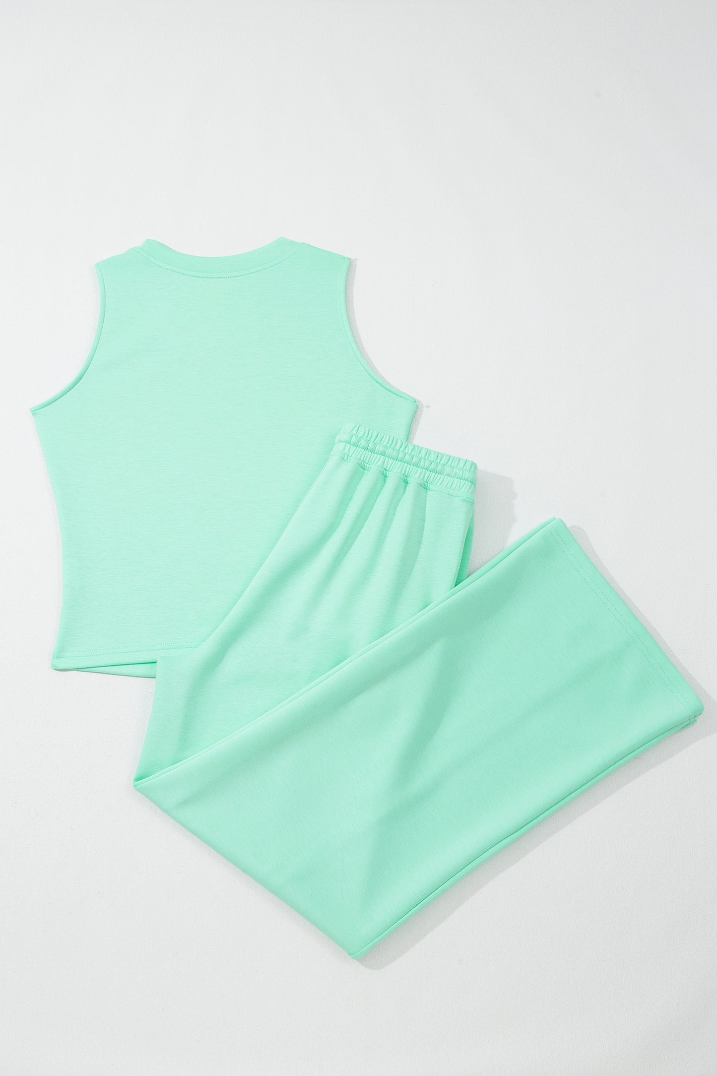 Moonlight Jade Drawstring Elastic Waistband Solid Color Two Piece Casual Set-Two Piece Sets/Pant Sets-[Adult]-[Female]-2022 Online Blue Zone Planet