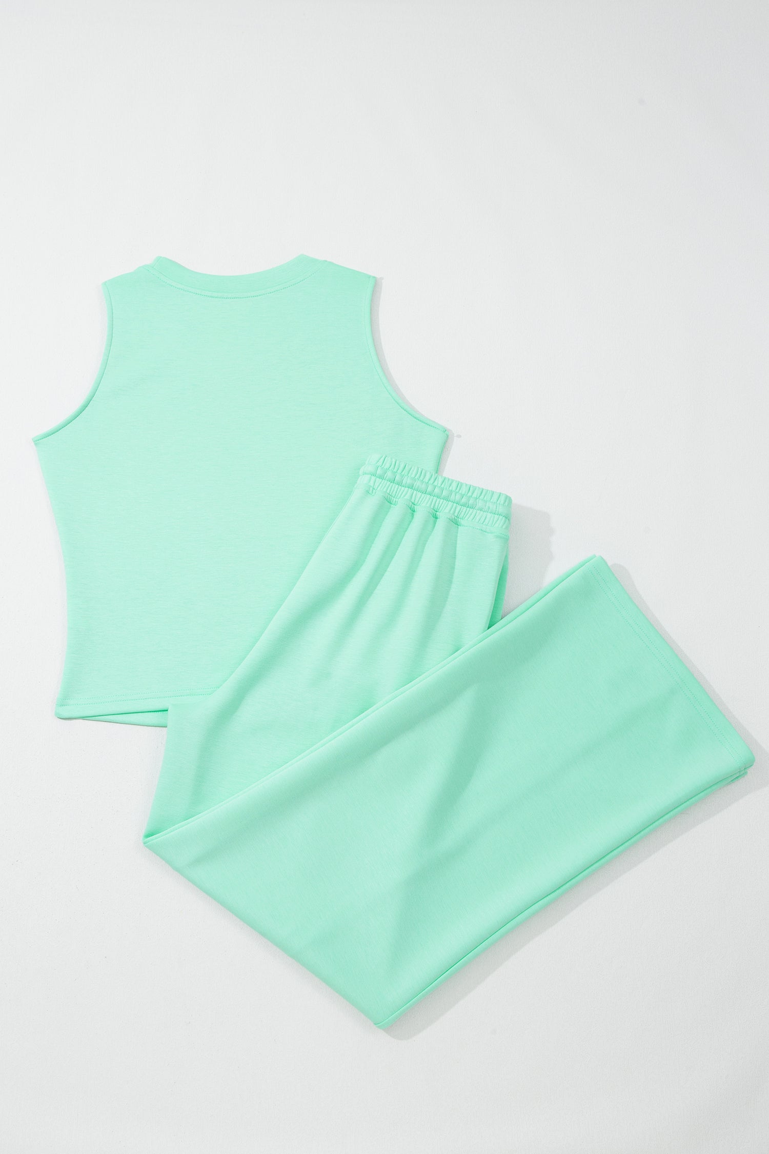 Moonlight Jade Drawstring Elastic Waistband Solid Color Two Piece Casual Set-Two Piece Sets/Pant Sets-[Adult]-[Female]-2022 Online Blue Zone Planet