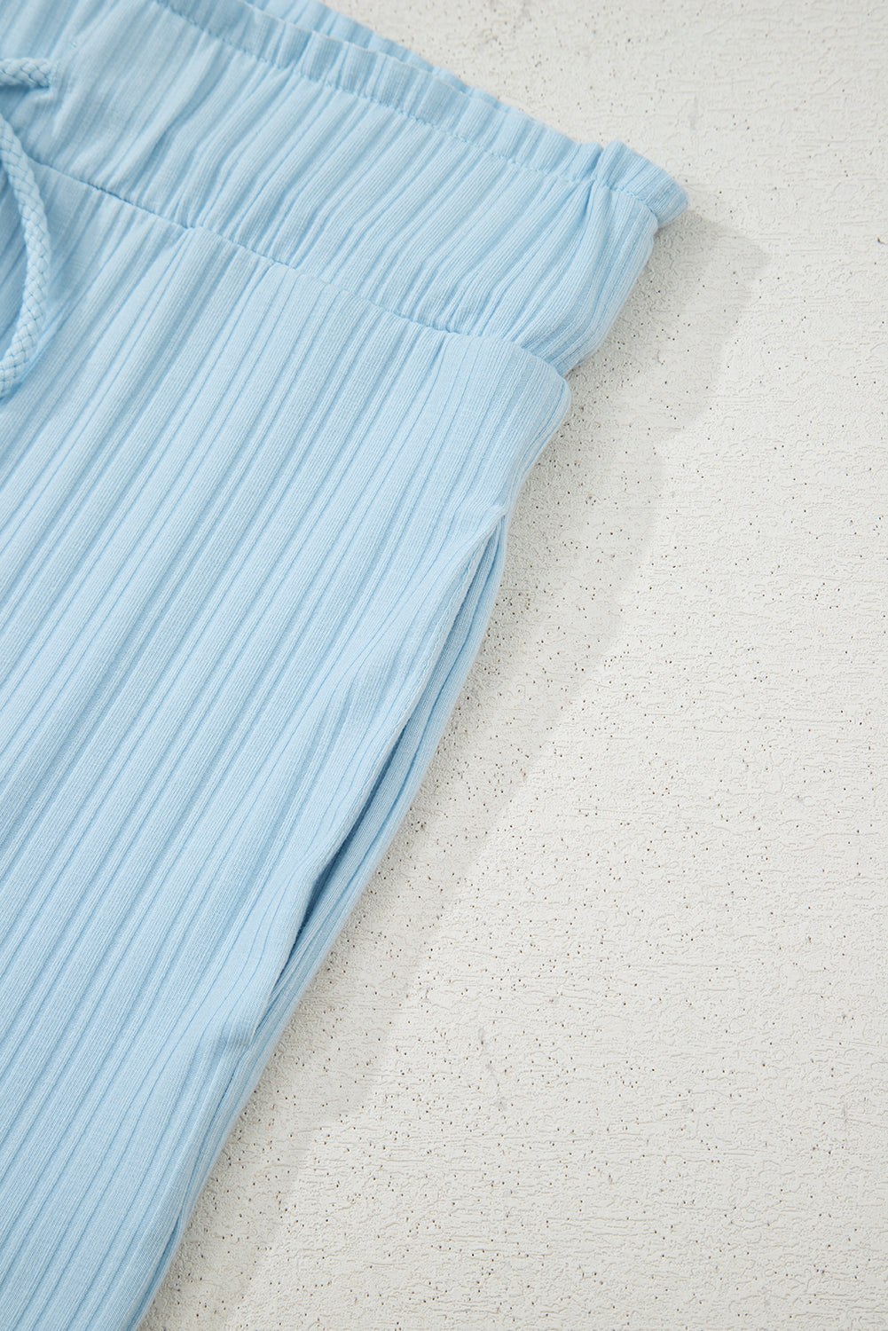 Beau Blue Ribbed Button V Neck Tank Top and Shorts Set-Two Piece Sets/Short Sets-[Adult]-[Female]-2022 Online Blue Zone Planet