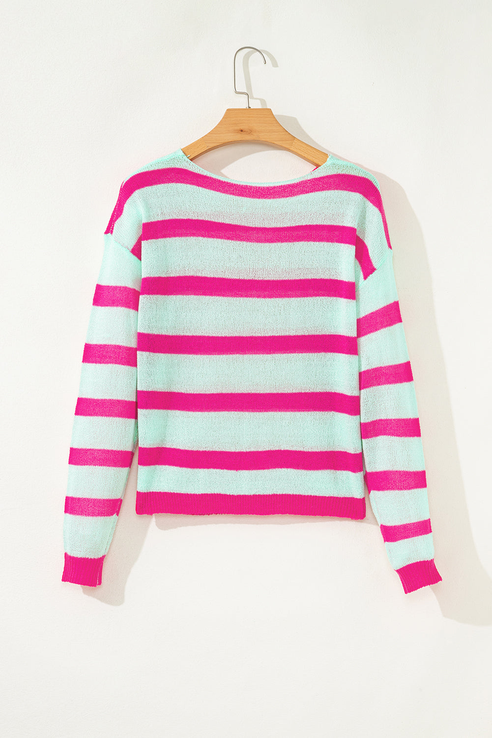 Green Stripe Round Neck Casual Sweater-TOPS / DRESSES-[Adult]-[Female]-2022 Online Blue Zone Planet