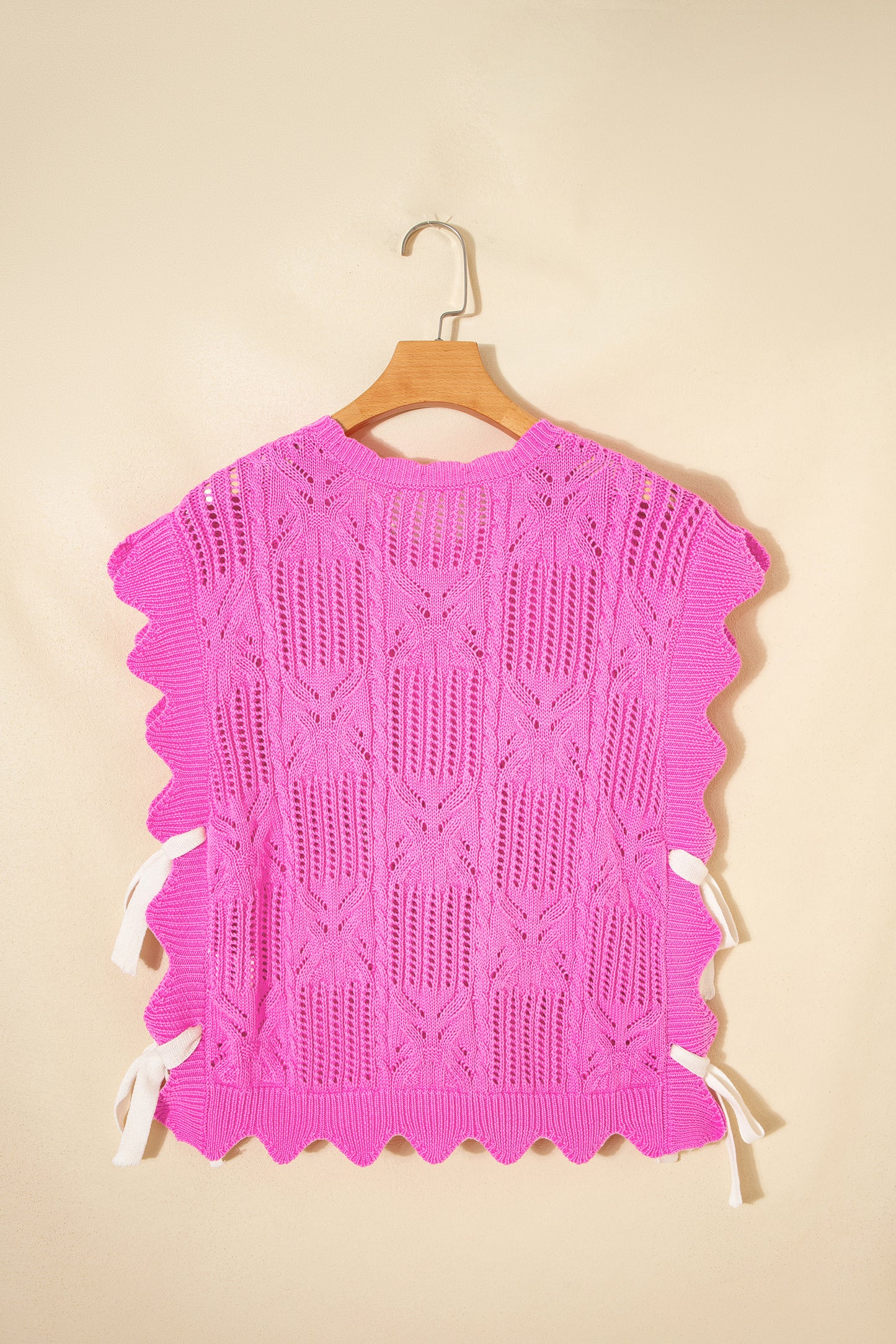 Beau Blue Pointelle Knit Patterned Scalloped Trim Short Sleeve Sweater-TOPS / DRESSES-[Adult]-[Female]-2022 Online Blue Zone Planet