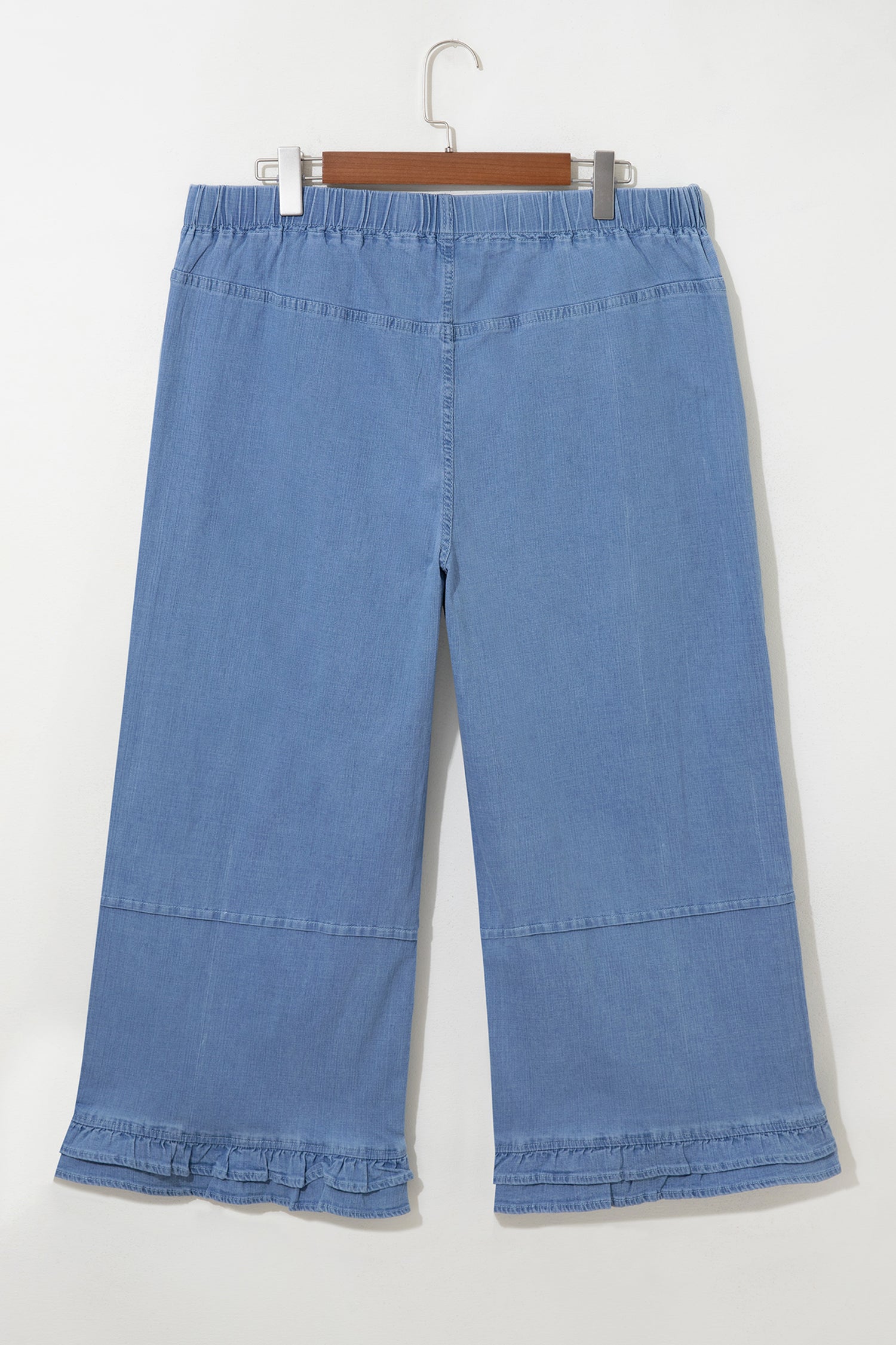 Light Blue Ruffle Hem Wide Leg Full Length Plus Size Jeans-Plus Size/Plus Size Bottoms-[Adult]-[Female]-2022 Online Blue Zone Planet