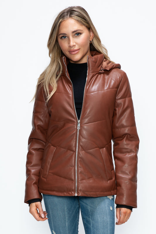 Blue Zone Planet | How Dare U Pocketed Zip Up Puffer Jacket with Removable Hood-TOPS / DRESSES-[Adult]-[Female]-Brandy-S-2022 Online Blue Zone Planet