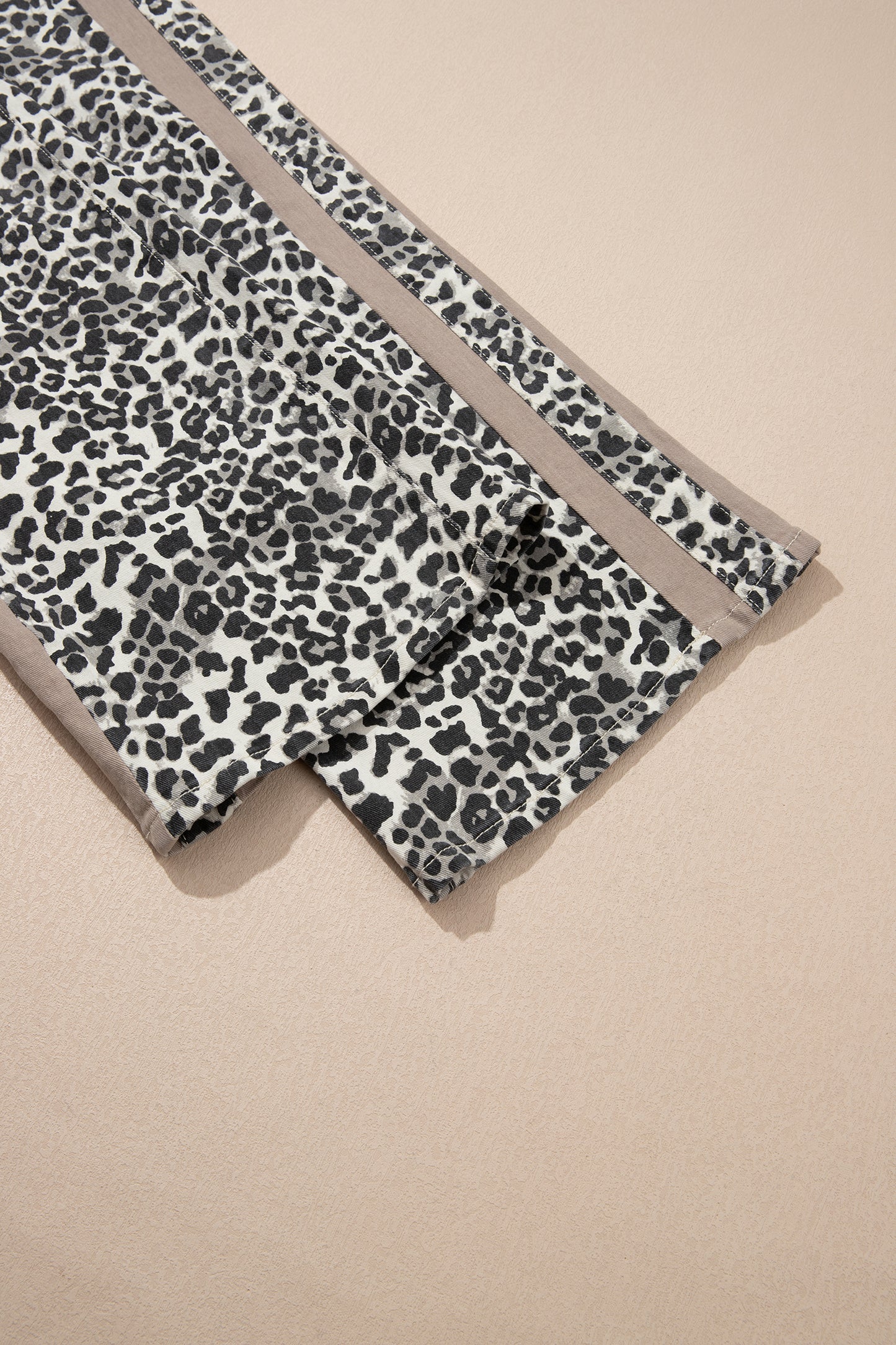 Khaki Leopard Print Drawstring Waist Straight Leg Jeans-Bottoms/Jeans-[Adult]-[Female]-2022 Online Blue Zone Planet
