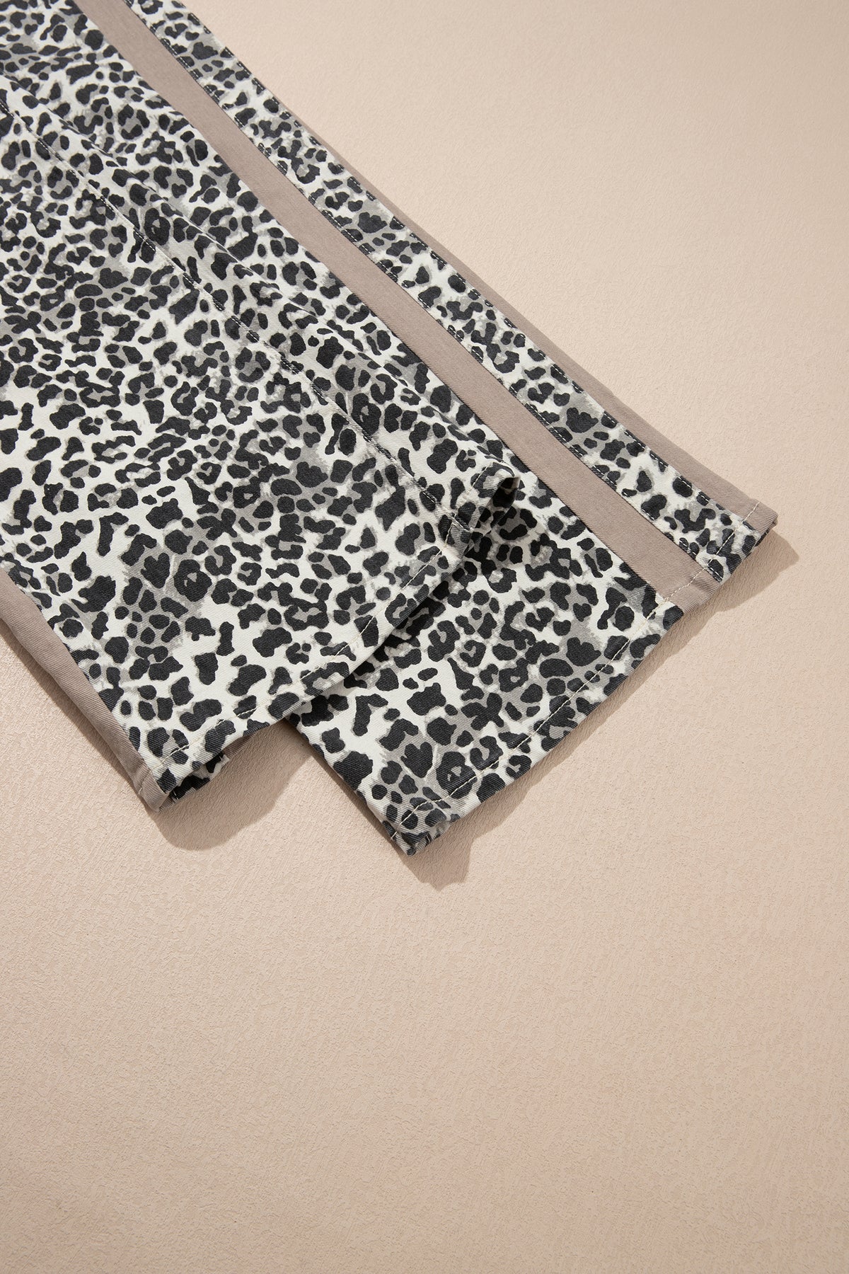 Khaki Leopard Print Drawstring Waist Straight Leg Jeans-Bottoms/Jeans-[Adult]-[Female]-2022 Online Blue Zone Planet