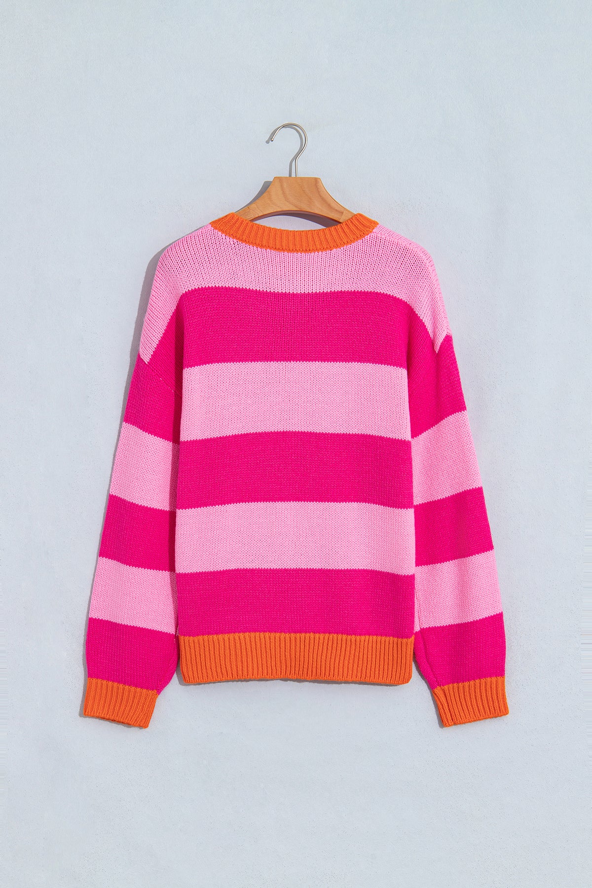 Rose Stripe Casual Colorblock Knit Drop Shoulder Relaxed Sweater-TOPS / DRESSES-[Adult]-[Female]-2022 Online Blue Zone Planet