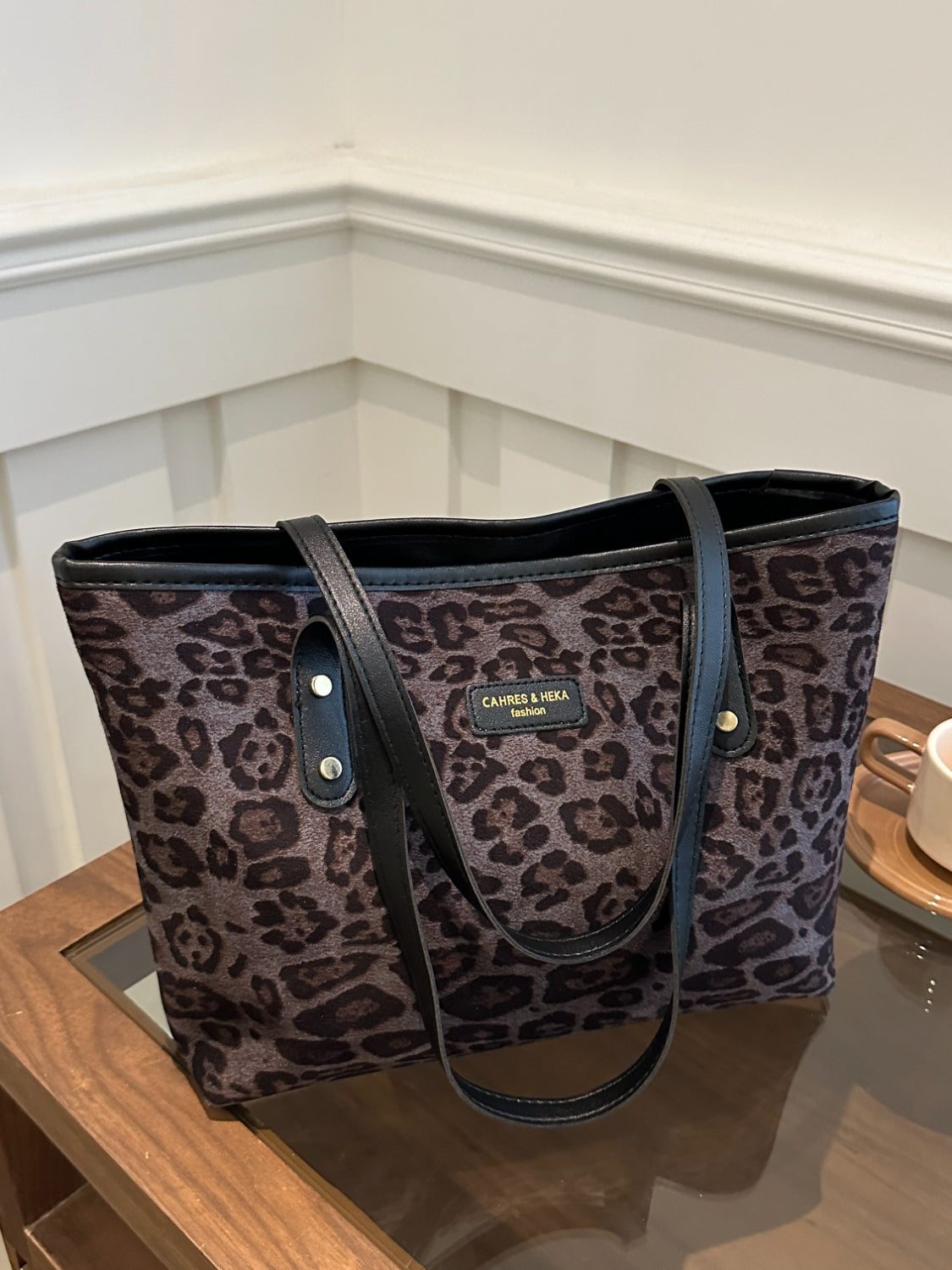 Leopard Polyester Tote Bag-HANDBAGS-[Adult]-[Female]-Black-One Size-2022 Online Blue Zone Planet