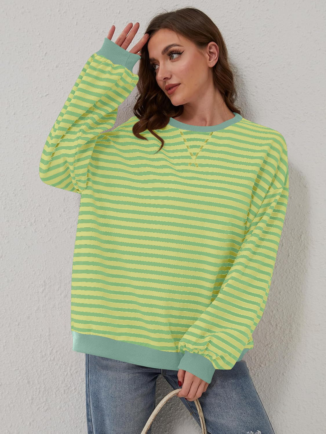 Blue Zone Planet | Lovelet Contrast Striped Long Sleeve Sweatshirt-TOPS / DRESSES-[Adult]-[Female]-2022 Online Blue Zone Planet