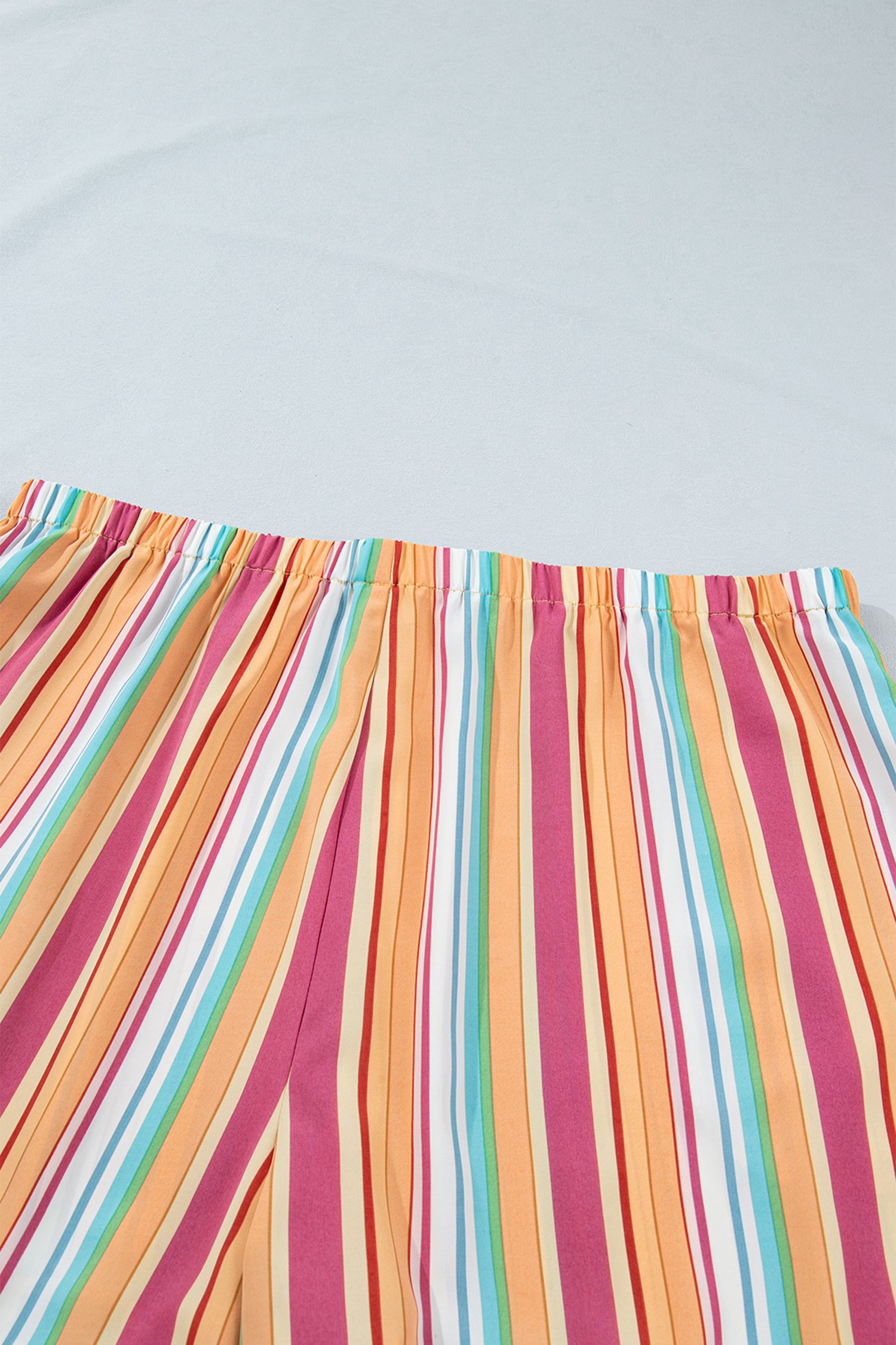 Orange Stripe Plus Size Elastic Waist Ruffle Hem Shorts-Plus Size/Plus Size Bottoms-[Adult]-[Female]-2022 Online Blue Zone Planet