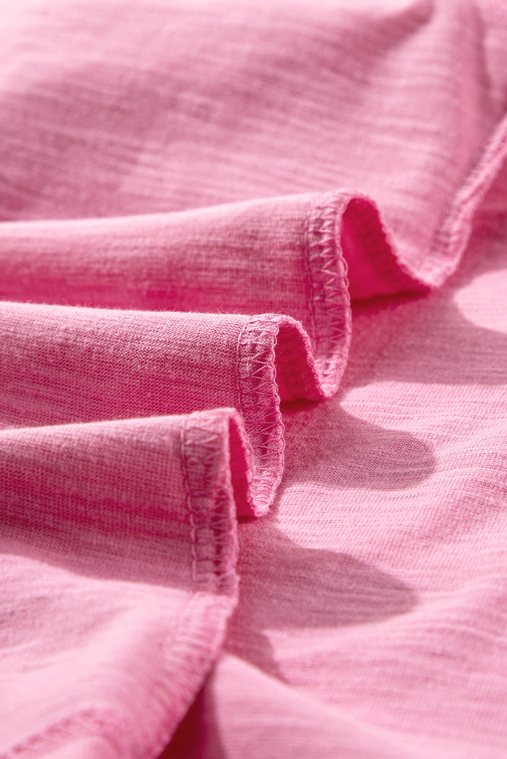 Pink Eyelet Embroidery Scalloped Sleeve Round Neck T Shirt-Tops/Tops & Tees-[Adult]-[Female]-2022 Online Blue Zone Planet