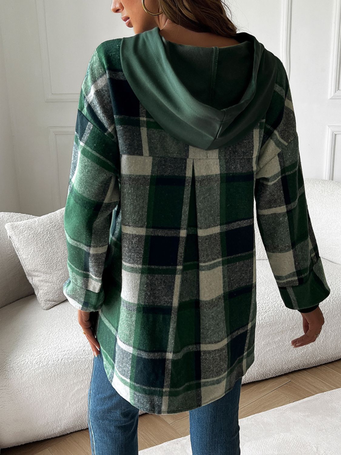 Devine Drawstring Plaid Long Sleeve Hoodie-TOPS / DRESSES-[Adult]-[Female]-2022 Online Blue Zone Planet