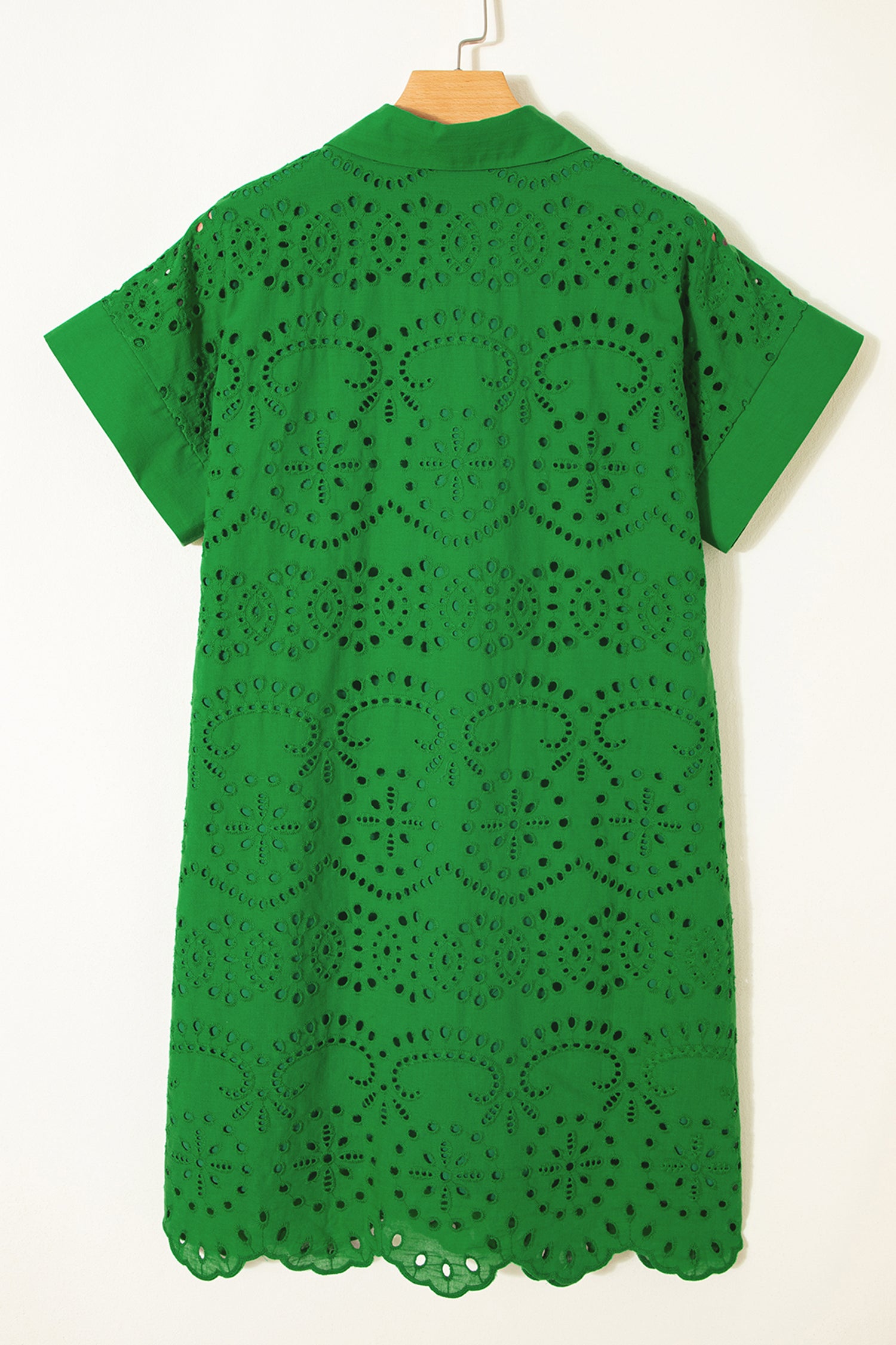 Green Solid Color Eyelet Embroidered T Shirt Mini Dress-Dresses/Mini Dresses-[Adult]-[Female]-2022 Online Blue Zone Planet