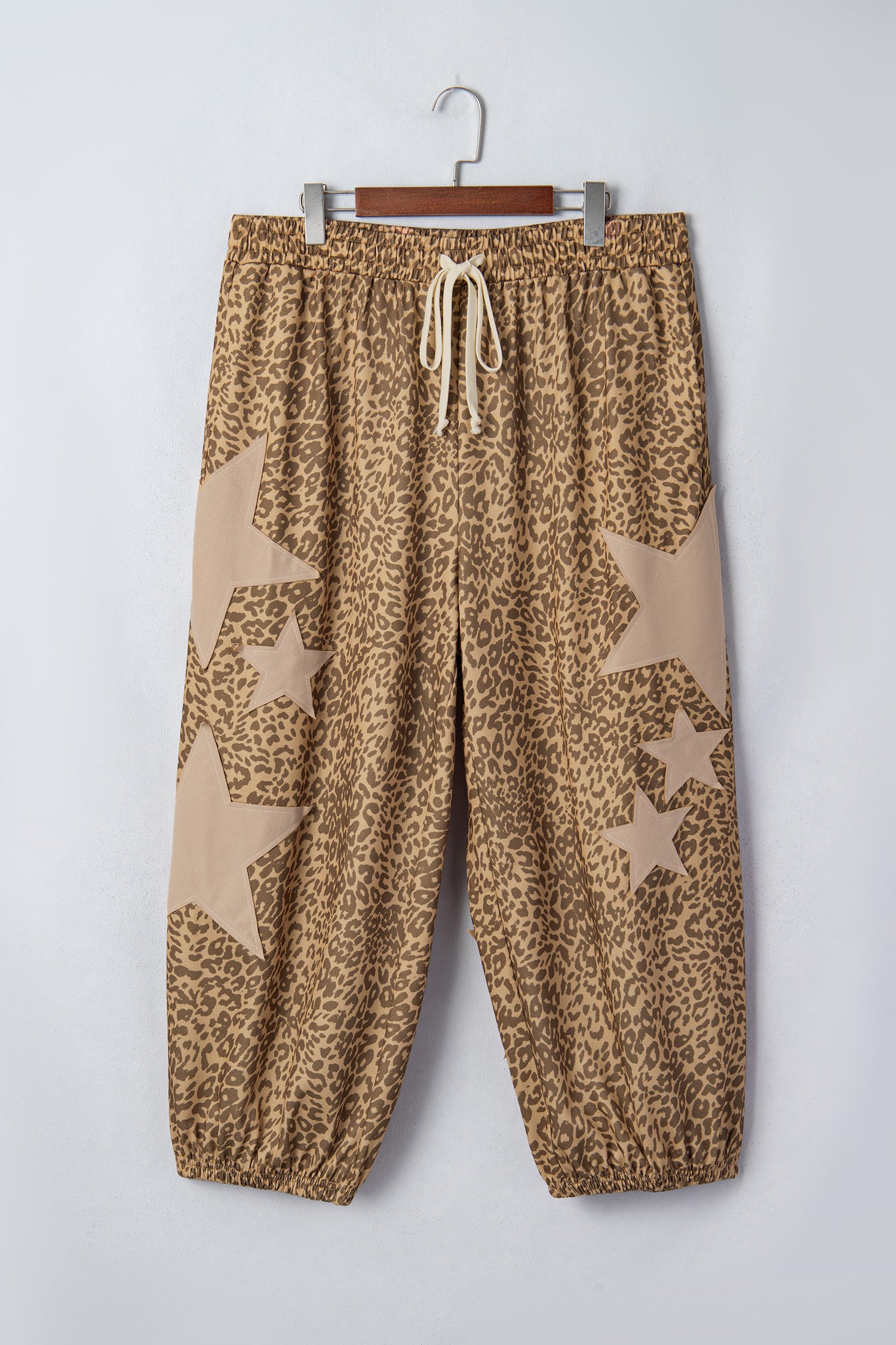 Khaki Plus Size Leopard Print Western Star Patched Jogger Pants-Plus Size/Plus Size Bottoms-[Adult]-[Female]-2022 Online Blue Zone Planet