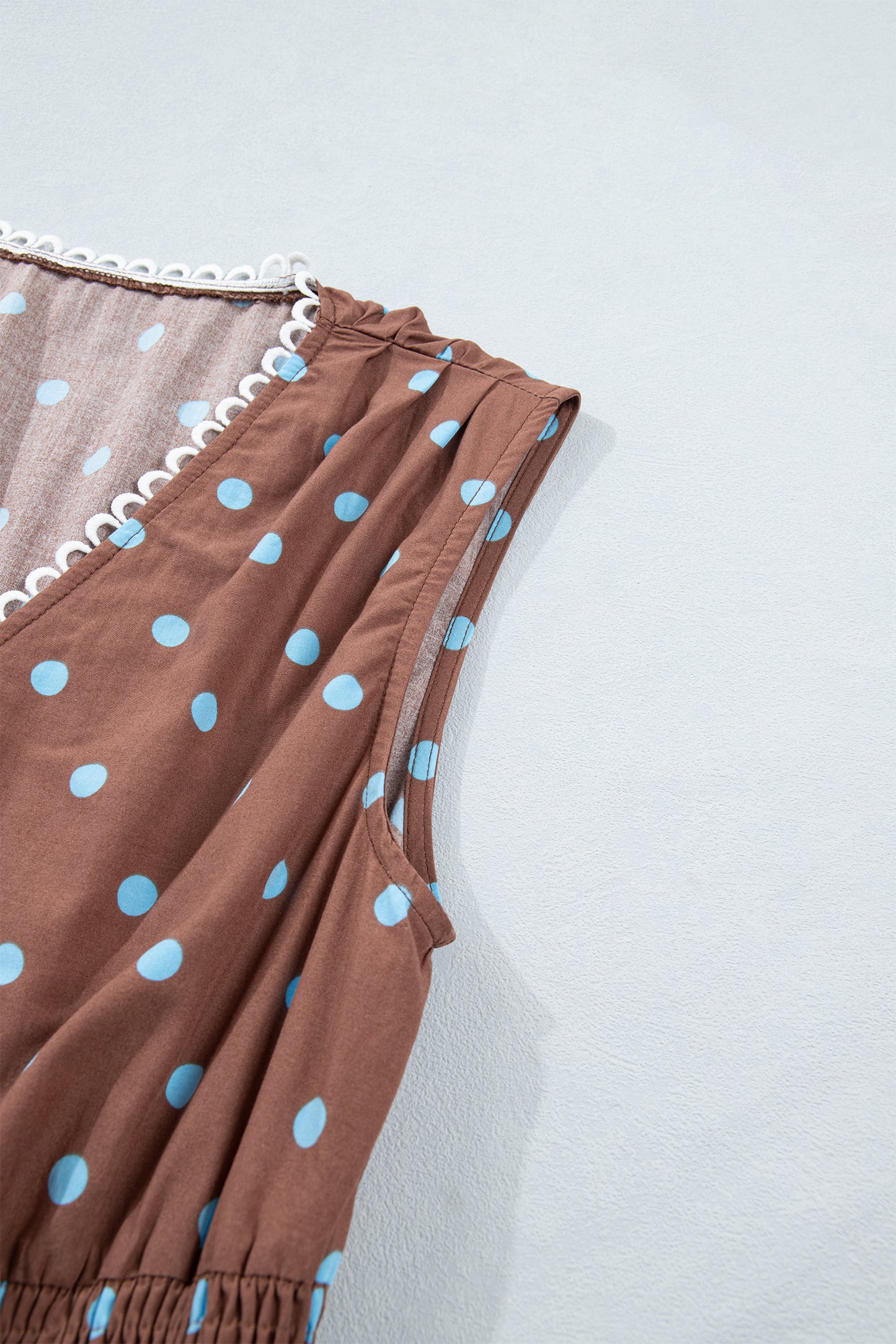 Black Polka Dot Print Contrast Trim V Neck Zip Up Sleeveless Dress-TOPS / DRESSES-[Adult]-[Female]-2022 Online Blue Zone Planet