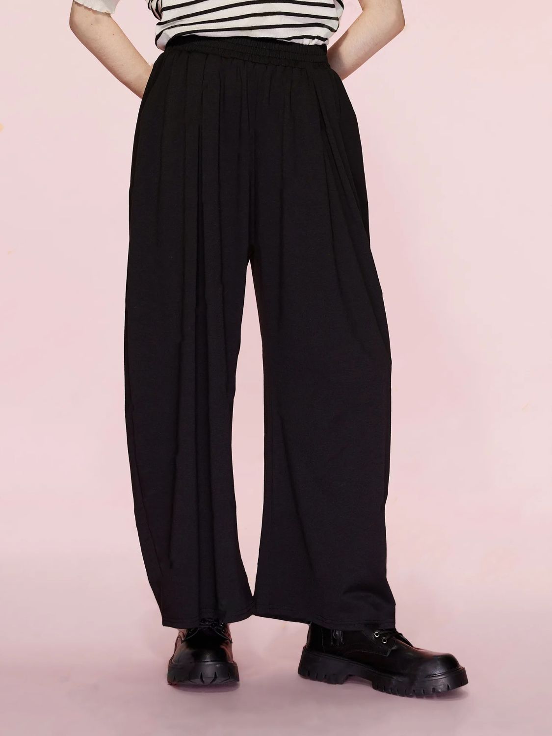 Blue Zone Planet | Elastic Waist Wide Leg Pants with Pockets-BOTTOMS SIZES SMALL MEDIUM LARGE-[Adult]-[Female]-2022 Online Blue Zone Planet