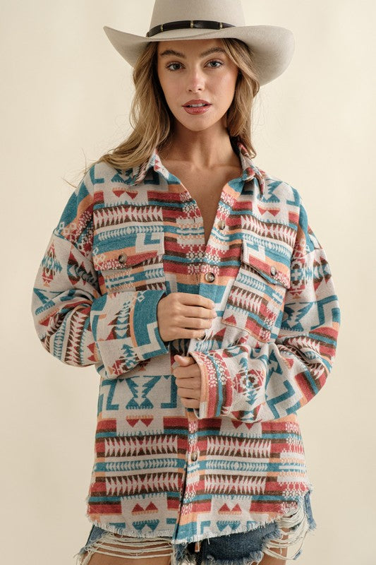 Frayed Aztec Western Shacket-TOPS / DRESSES-[Adult]-[Female]-2022 Online Blue Zone Planet