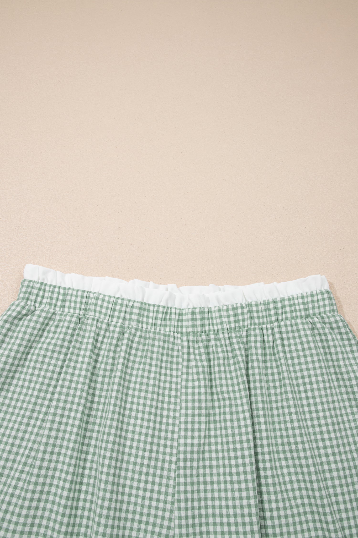 Green Contrast Trim Plaid Print Plus Size Shorts-Plus Size/Plus Size Bottoms-[Adult]-[Female]-2022 Online Blue Zone Planet