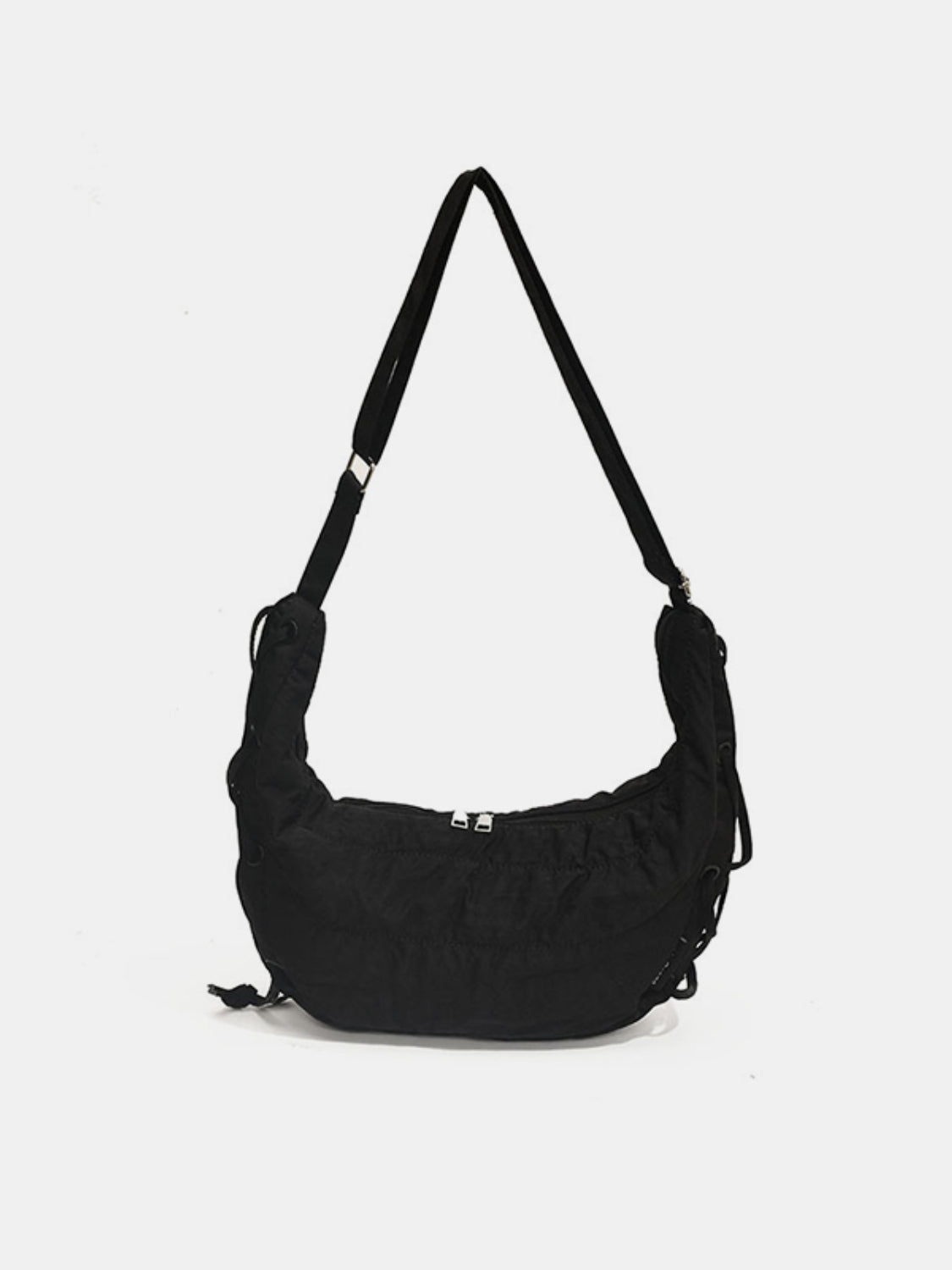 Lace-Up Polyester Crossbody Bag-HANDBAGS-[Adult]-[Female]-Black-One Size-2022 Online Blue Zone Planet