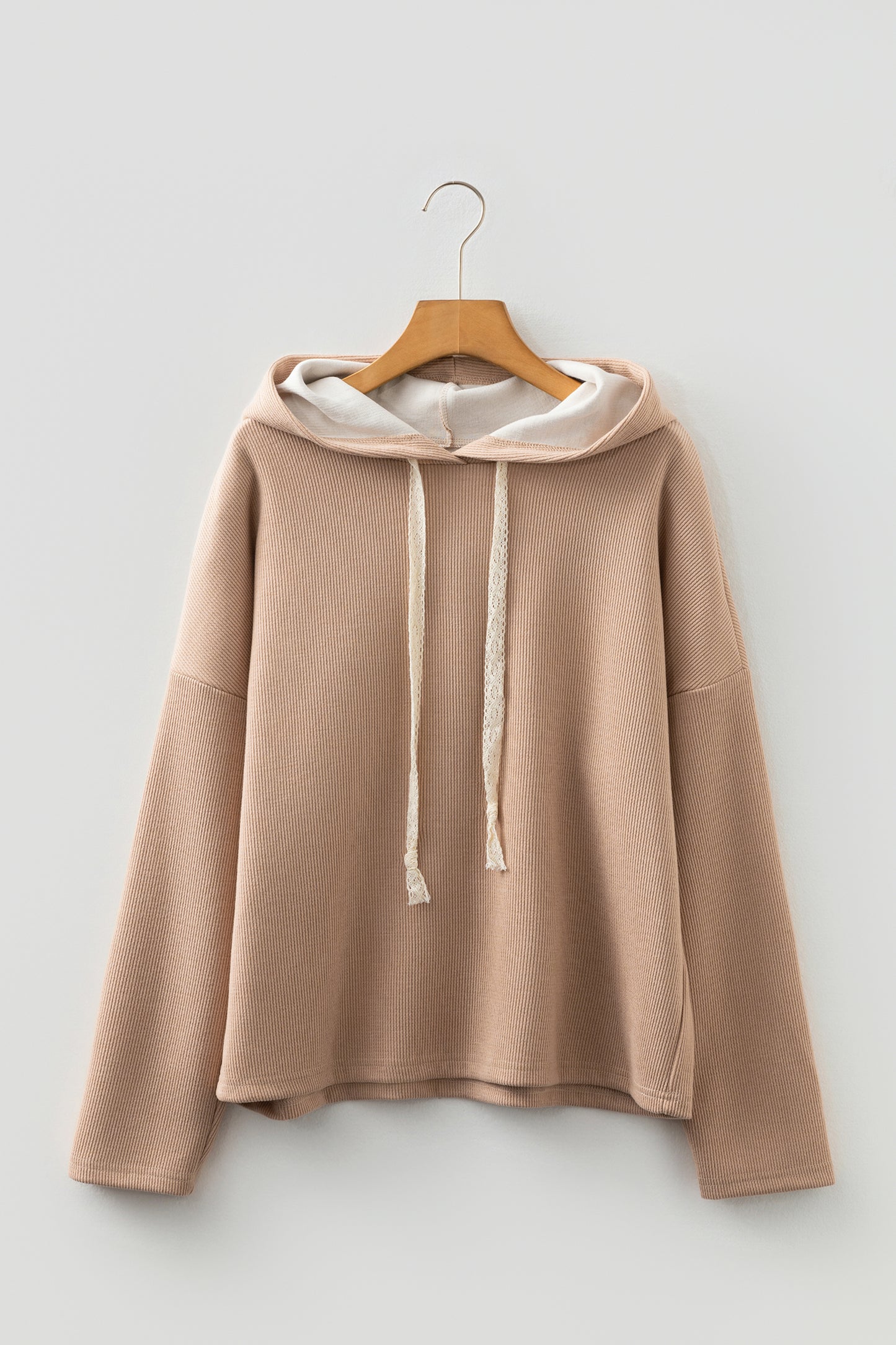 Parchment Thermal Textured Leopard Drawstring Baggy Hoodie-Tops / Dresses-[Adult]-[Female]-2022 Online Blue Zone Planet