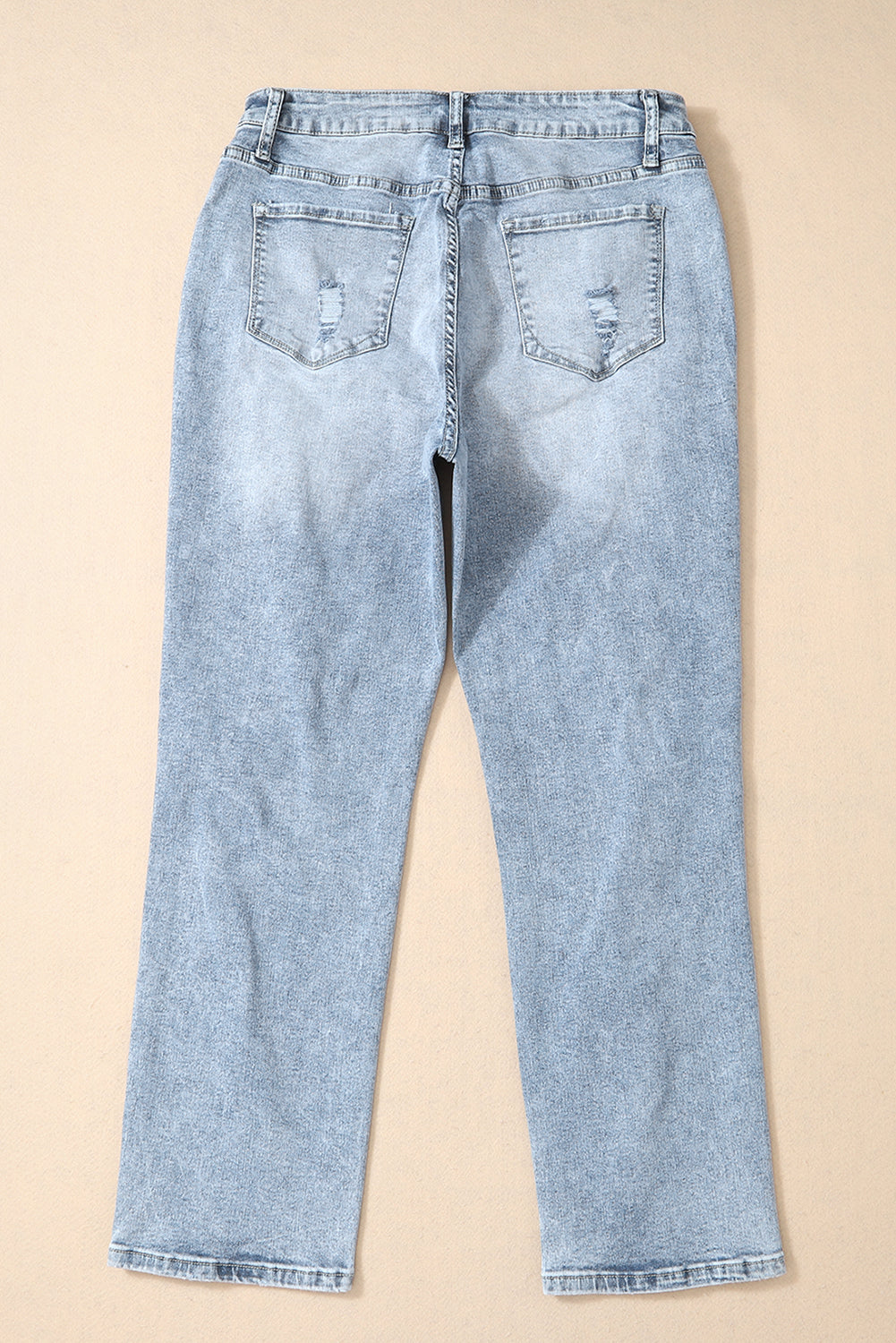 Sky Blue Light Wash Frayed Slim Fit High Waist Jeans-Bottoms/Jeans-[Adult]-[Female]-2022 Online Blue Zone Planet