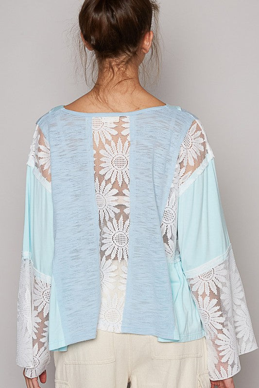 POL Lace Detail V-Neck Flare Sleeve Blouse-TOPS / DRESSES-[Adult]-[Female]-2022 Online Blue Zone Planet