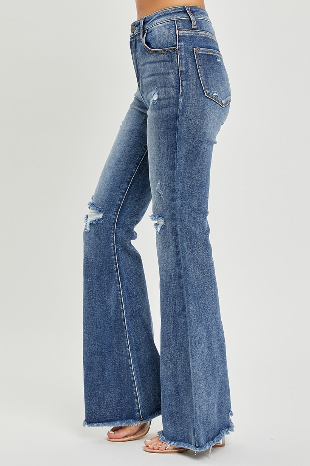 RISEN High Waist Distressed Fare Jeans-BOTTOMS SIZES SMALL MEDIUM LARGE-[Adult]-[Female]-2022 Online Blue Zone Planet