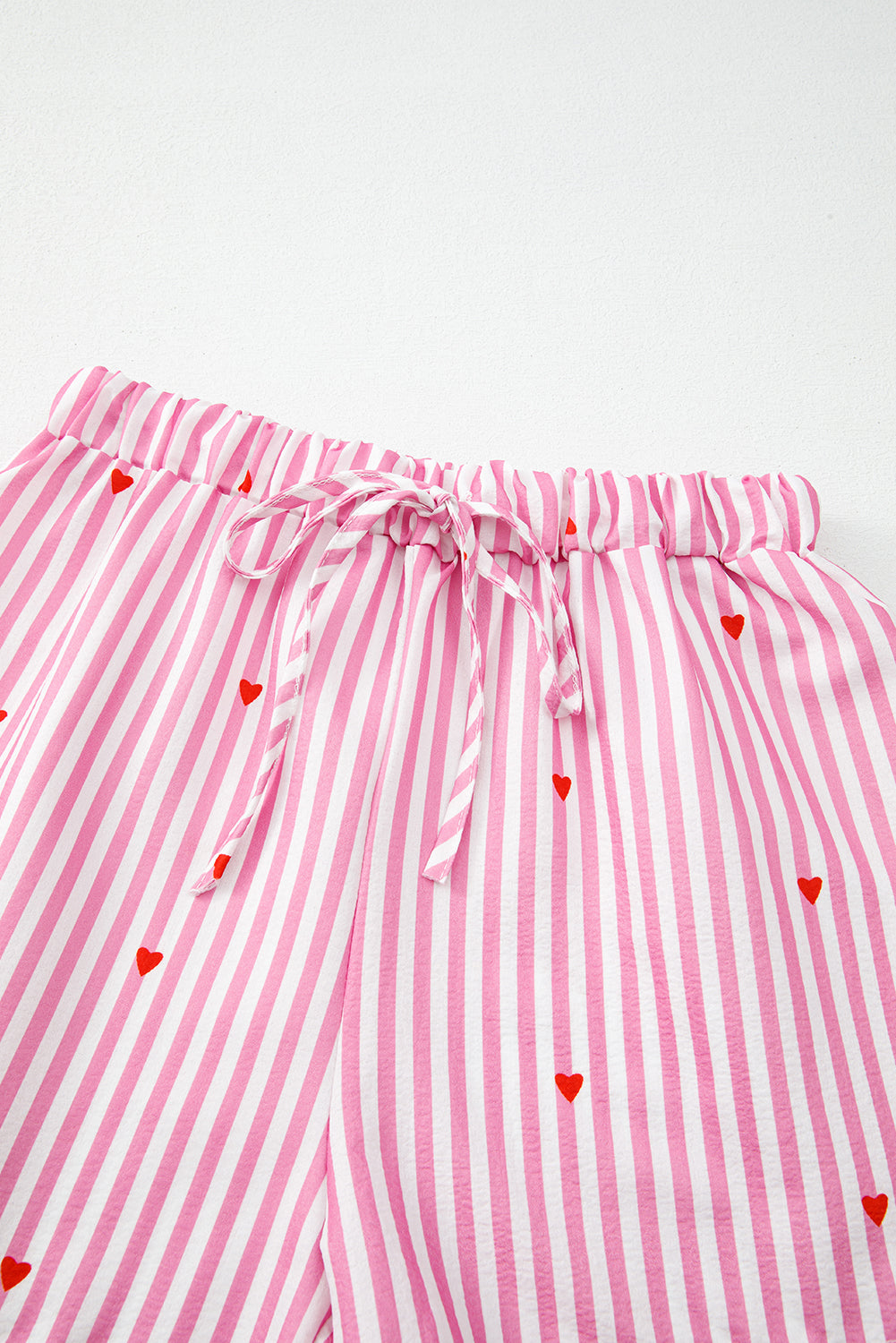 Pink Striped Heart Print Shirt and Shorts Pajama Set-Loungewear Set-[Adult]-[Female]-2022 Online Blue Zone Planet