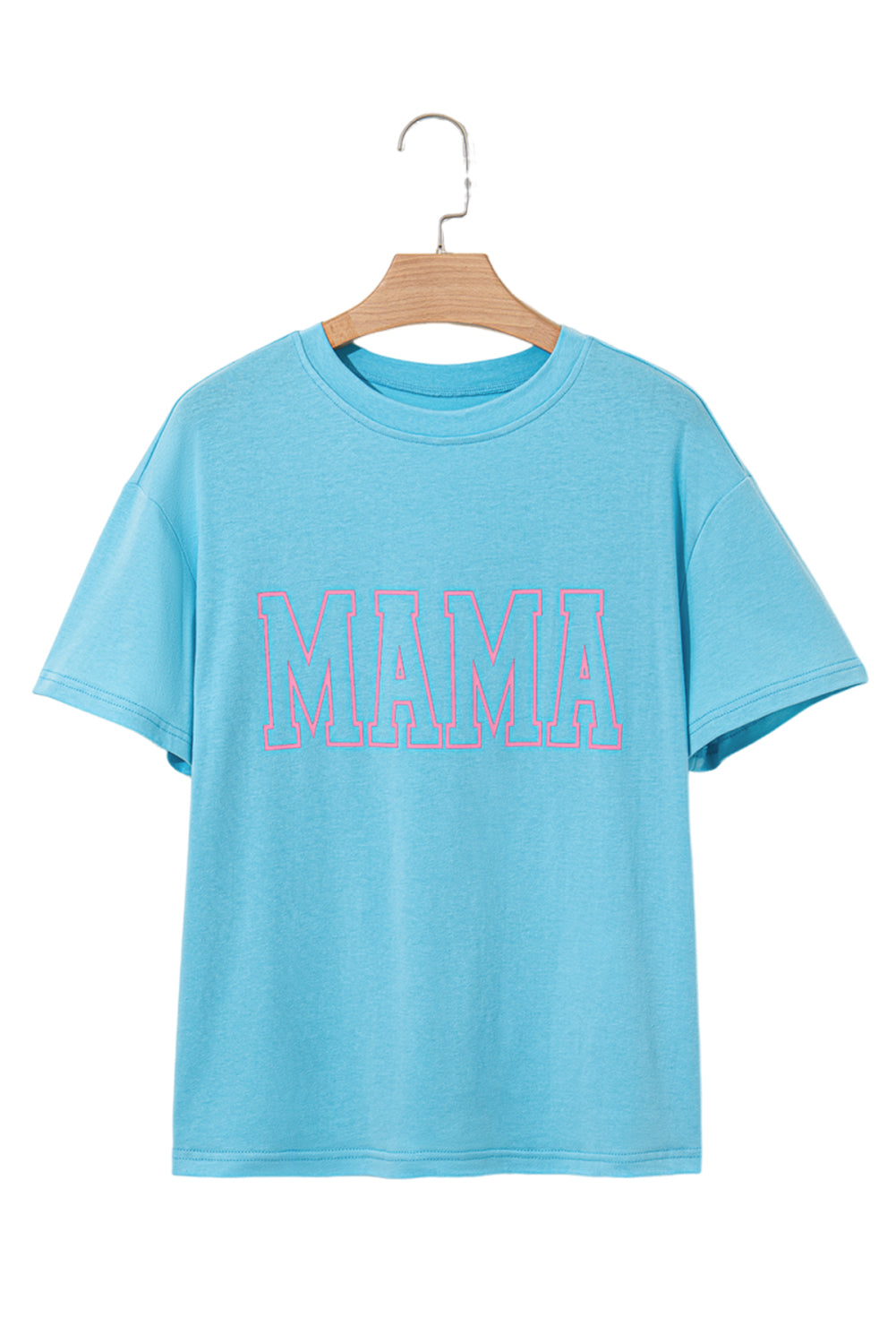 Light Blue Mama Letter Graphic Neon T Shirt-Tops/Tops & Tees-[Adult]-[Female]-2022 Online Blue Zone Planet