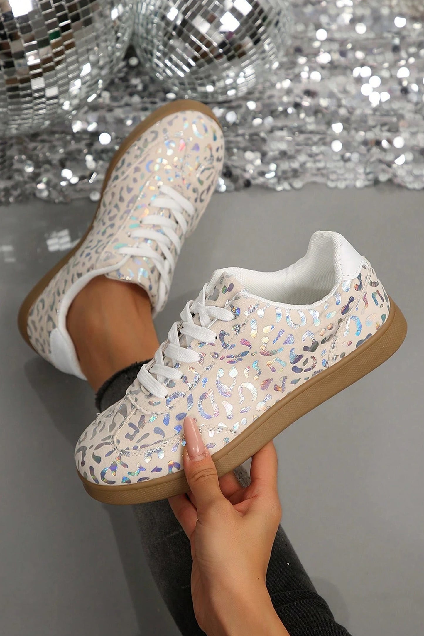 White Shiny Leopard Print Training Shoes-Shoes & Bags/Womens Shoes-[Adult]-[Female]-2022 Online Blue Zone Planet
