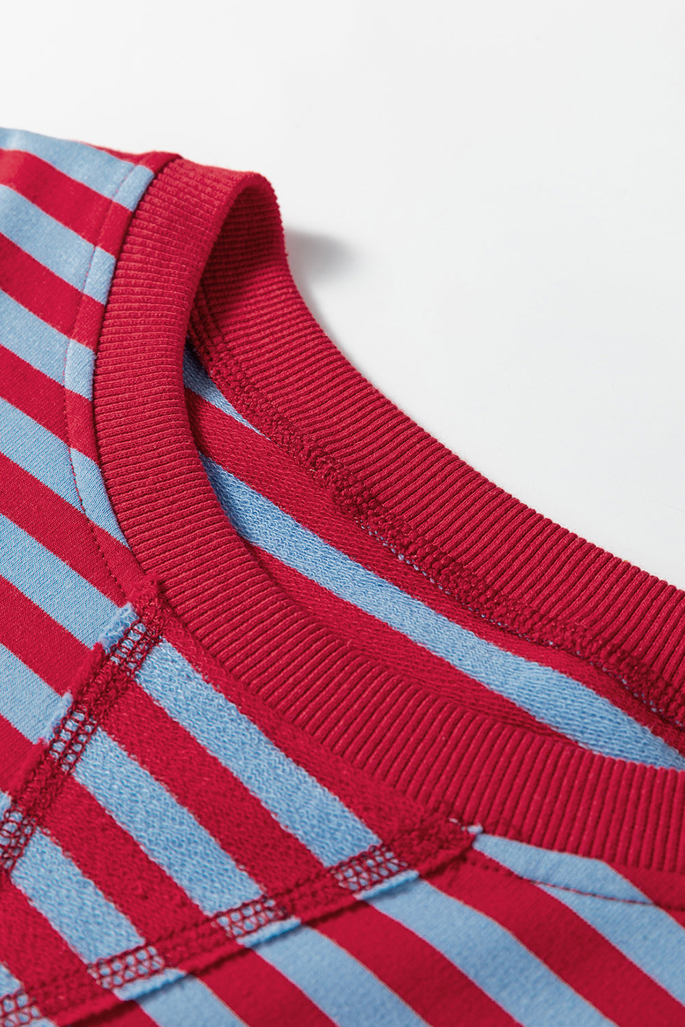 Red Stripe Exposed Seam Contrast Ribbed Trim Oversize Sweatshirt-Tops/Sweatshirts & Hoodies-[Adult]-[Female]-2022 Online Blue Zone Planet