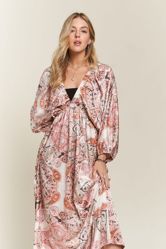 ADORA Printed V-Neck Batwing Sleeve Dress-TOPS / DRESSES-[Adult]-[Female]-2022 Online Blue Zone Planet