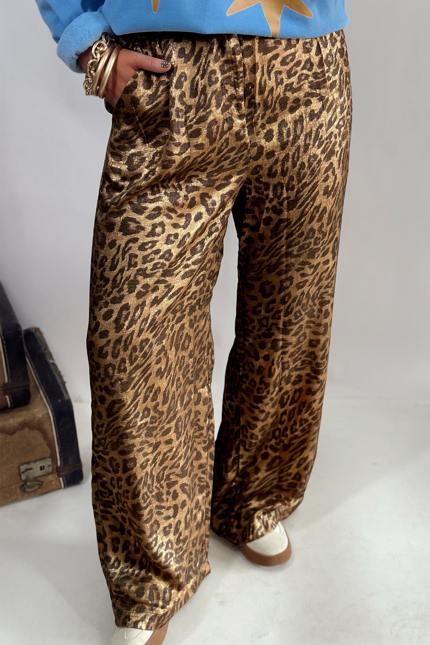 Multicolour Leopard Print Western Style Wide Leg Full Length Pants-Bottoms/Pants & Culotte-[Adult]-[Female]-2022 Online Blue Zone Planet