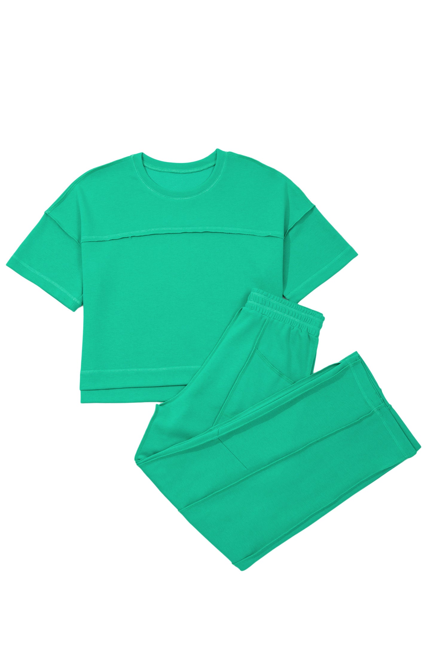 Sky Blue Drop Shoulder Boxy Tee and Barrel Pants Set-Two Piece Sets/Pant Sets-[Adult]-[Female]-2022 Online Blue Zone Planet