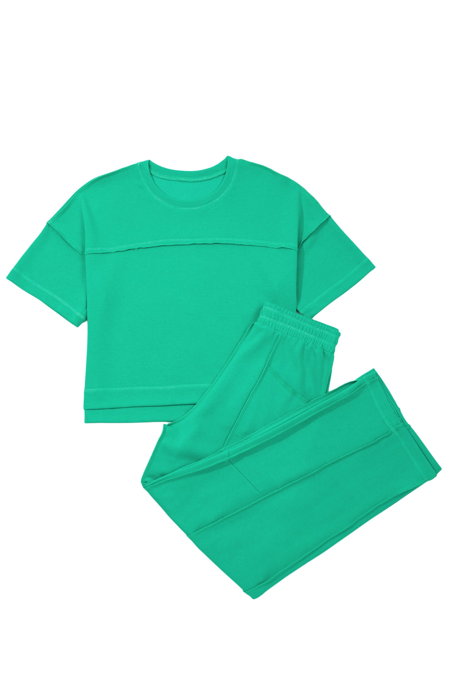 Sky Blue Drop Shoulder Boxy Tee and Barrel Pants Set-Two Piece Sets/Pant Sets-[Adult]-[Female]-2022 Online Blue Zone Planet