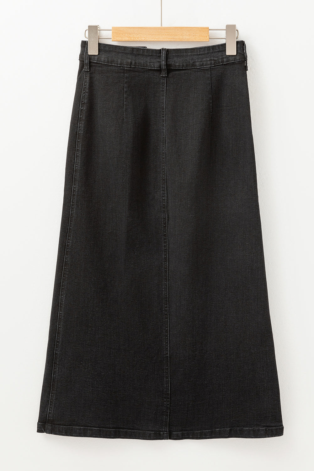 Blue Zone Planet | Black Button Fly Side Split High Waist Denim Midi Skirt-Bottoms/Skirts & Petticoat-[Adult]-[Female]-2022 Online Blue Zone Planet